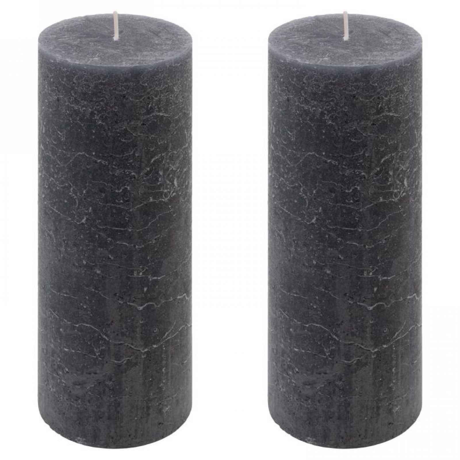 Sada rustikálních svíček, 20 cm,  Ø 7,5 cm, antracit, 2 ks
