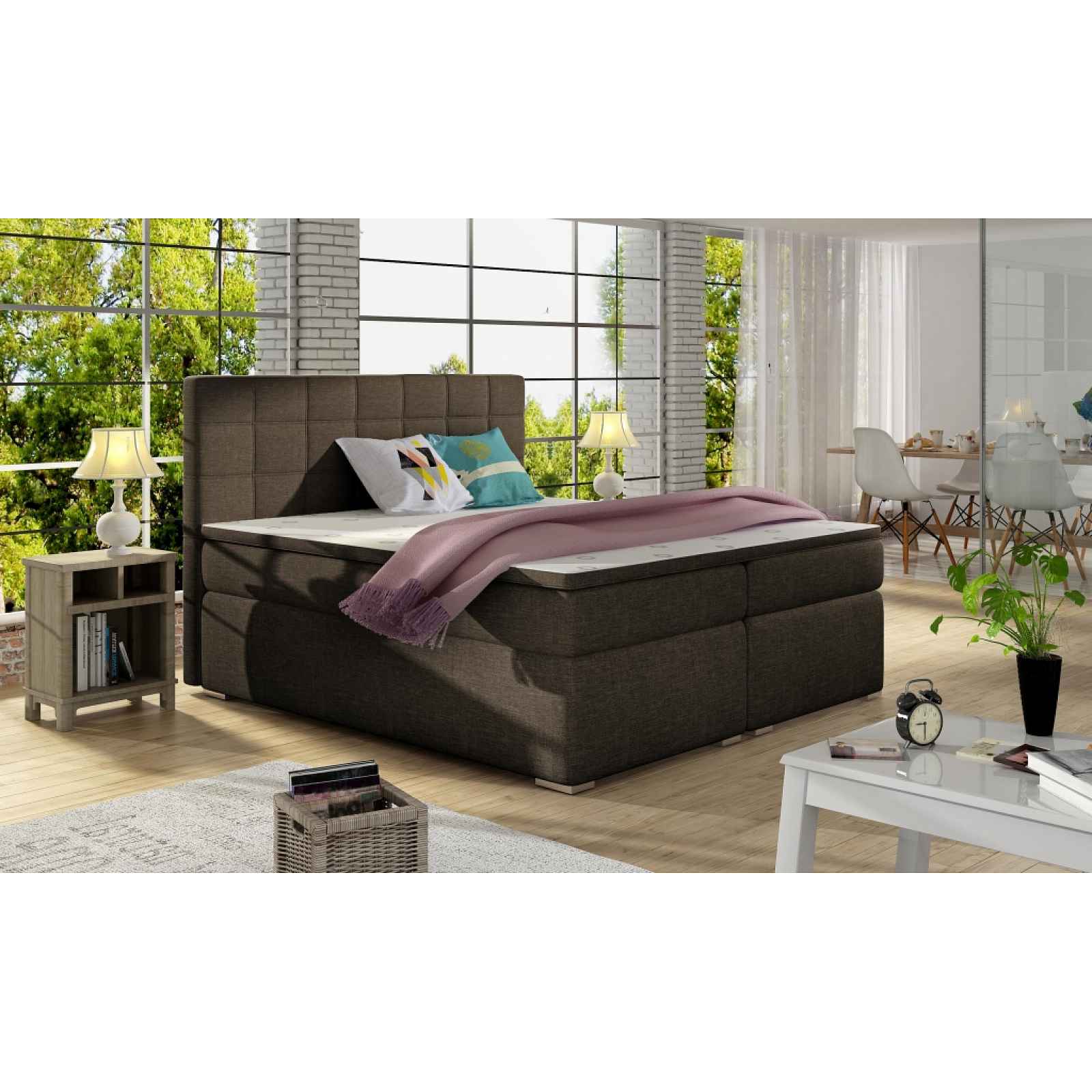 Moderní box spring postel Alvares 180x200, hnědá HELCEL