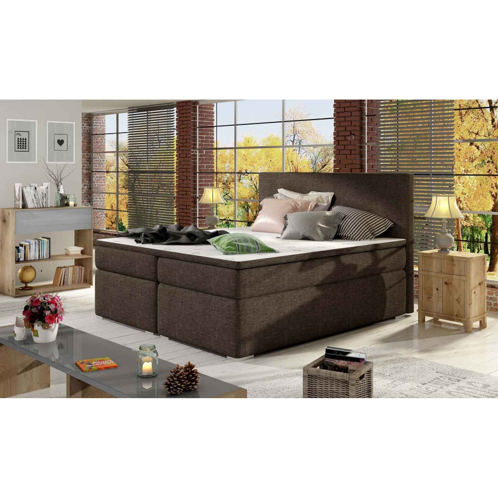 Moderní box spring postel Dive 180x200, hnědá HELCEL