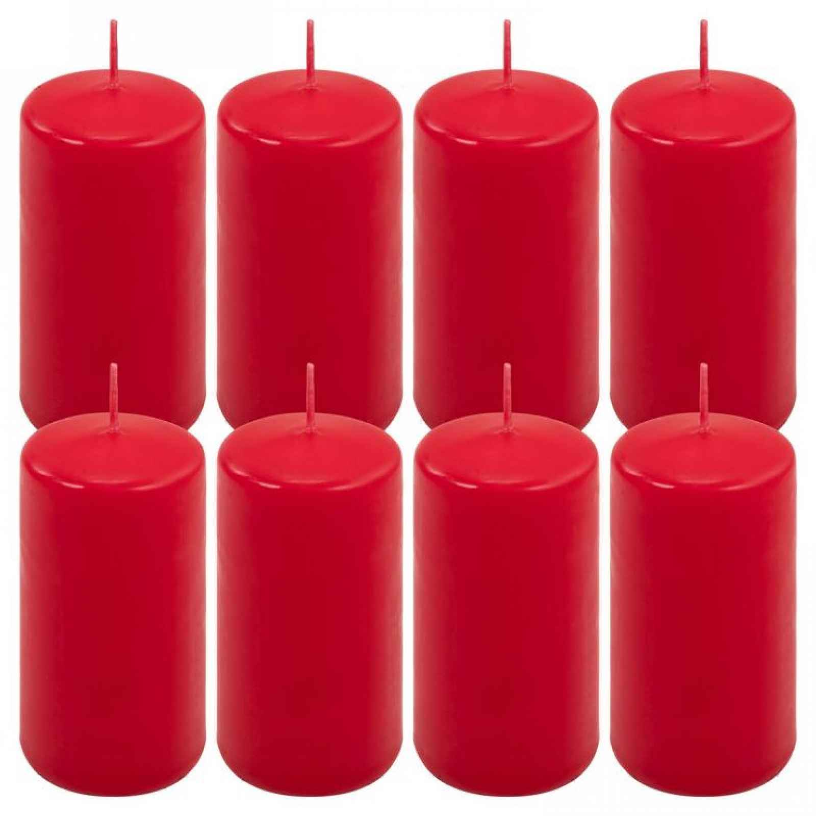 Sada sloupových svíček, 10 cm, Ø 5 cm, červená, 8 ks
