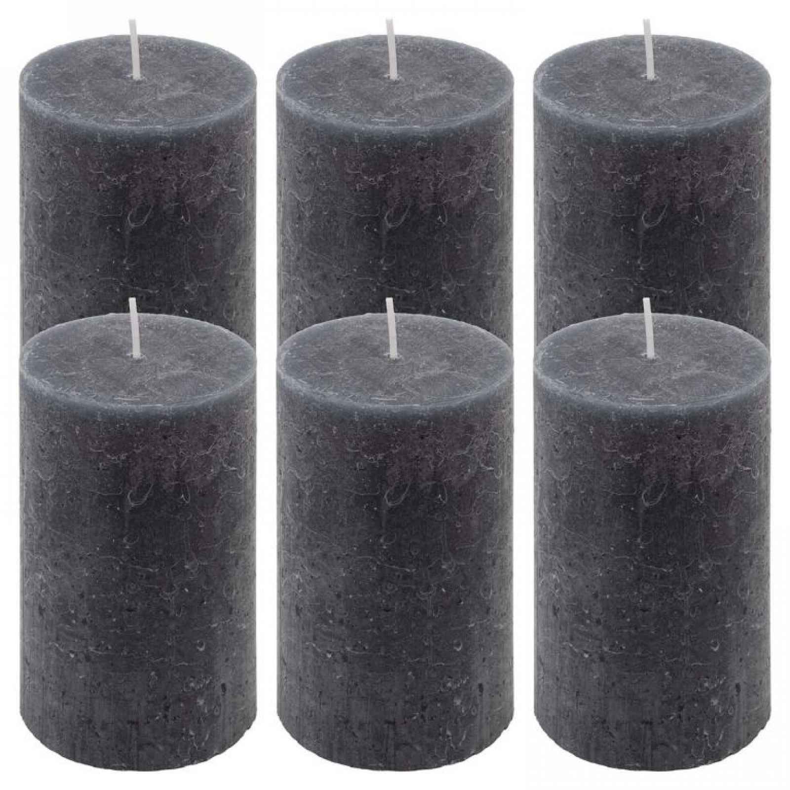 Sada rustikálních svíček, 11,5 cm,  Ø 6,8 cm, antracit, 6 ks
