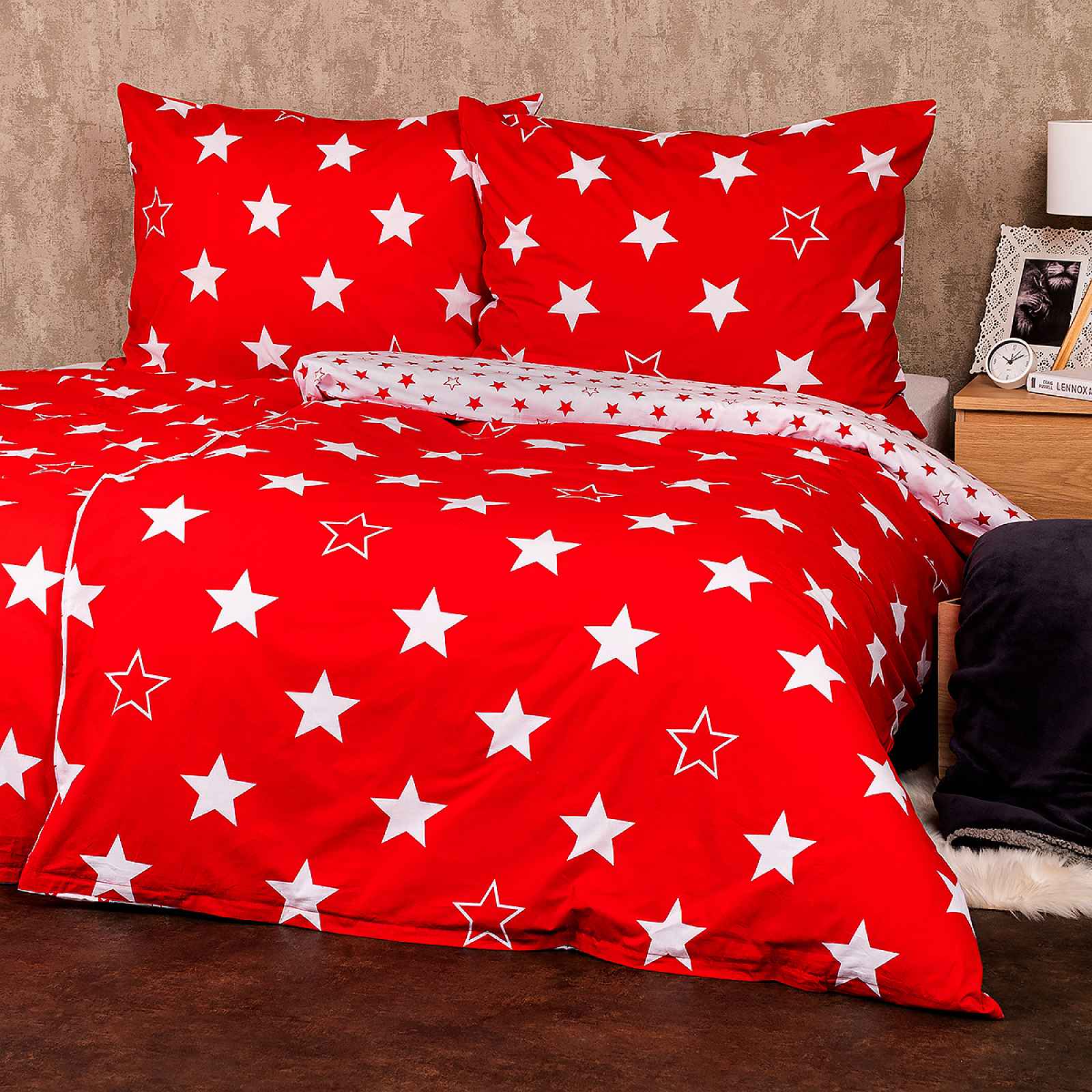 4Home Bavlněné povlečení Stars red , 220 x 200 cm, 2 ks 70 x 90 cm