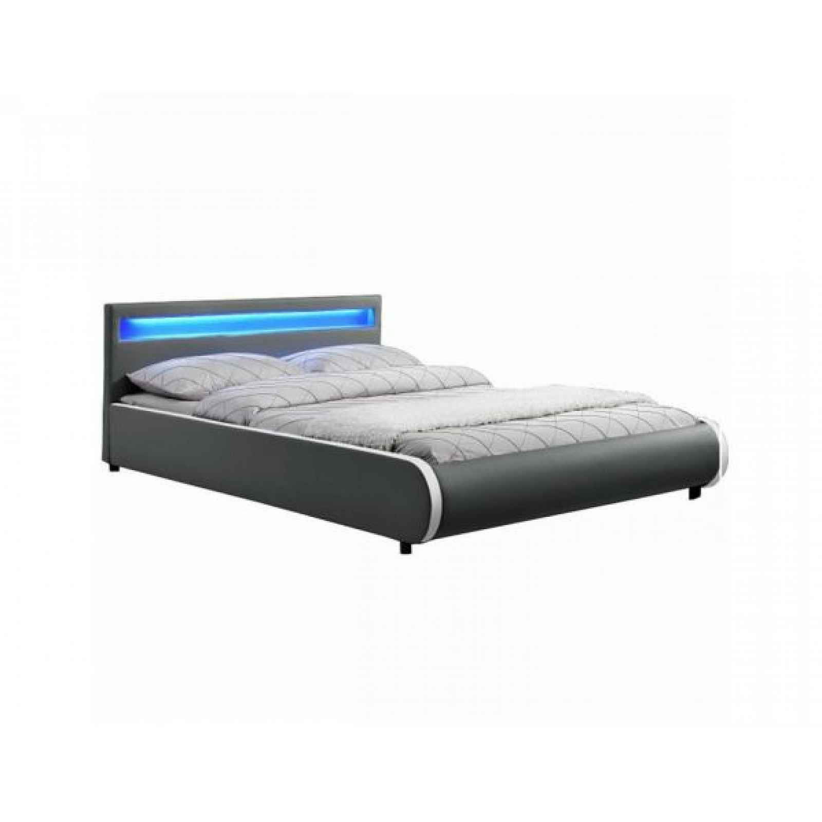 Manželská postel s RGB LED osvětlení DULCEA 180x200 cm, šedá ekokůže