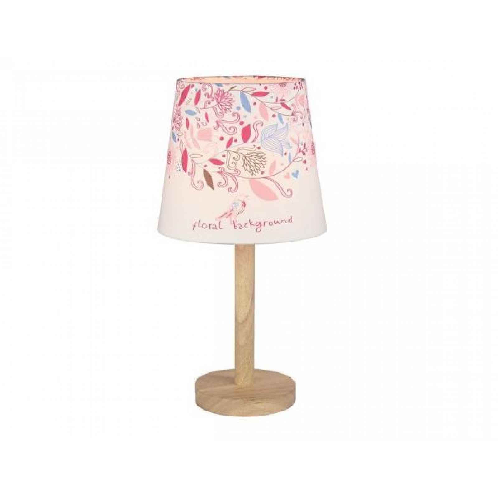 Stylová stolní lampa QENNY TYP 8, dřevo / látka vzor květy