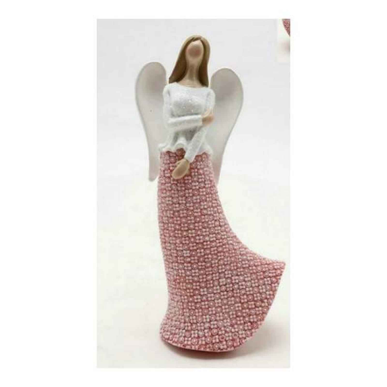 Anděl dívka stojící polyresin červeno-bílá 18,5cm