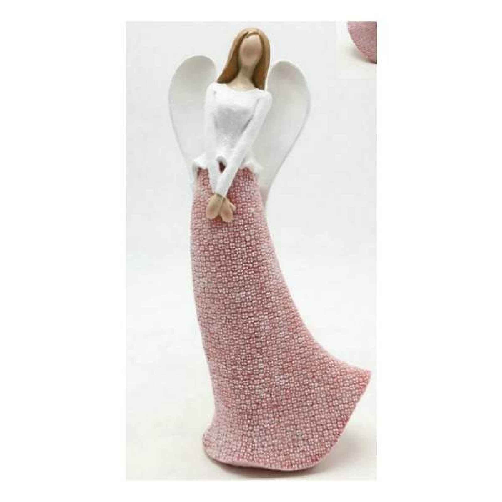 Anděl dívka stojící polyresin červeno-bílá 33cm