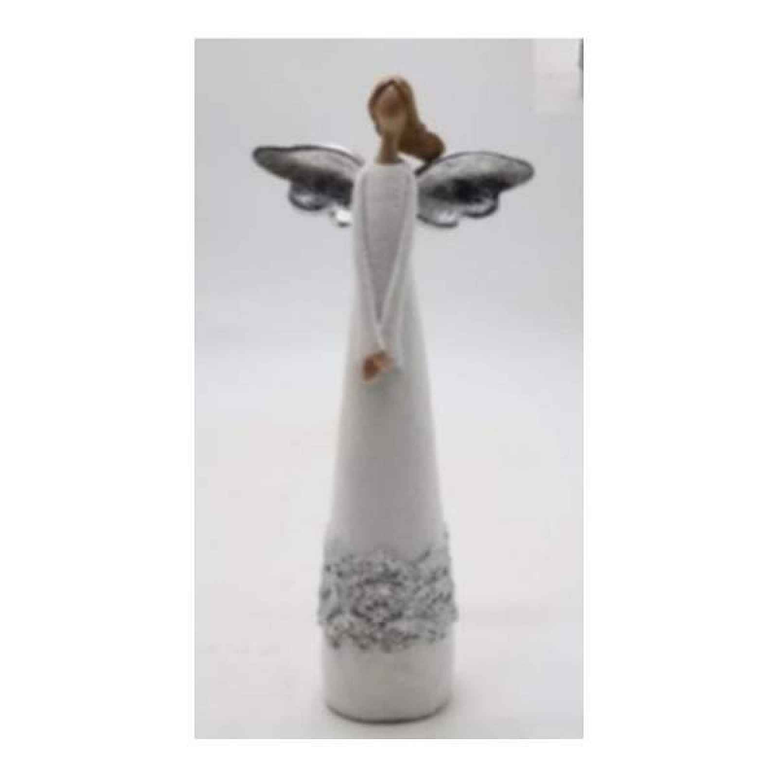 Anděl dívka stojící polyresin bílo-stříbrná 23cm
