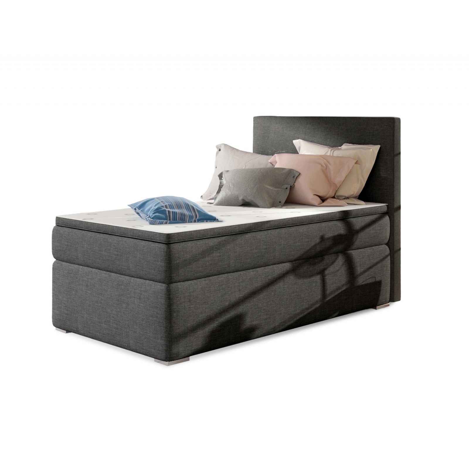 Postel boxspring ROCCO 04 90x200 cm, levá, tmavě šedá látka