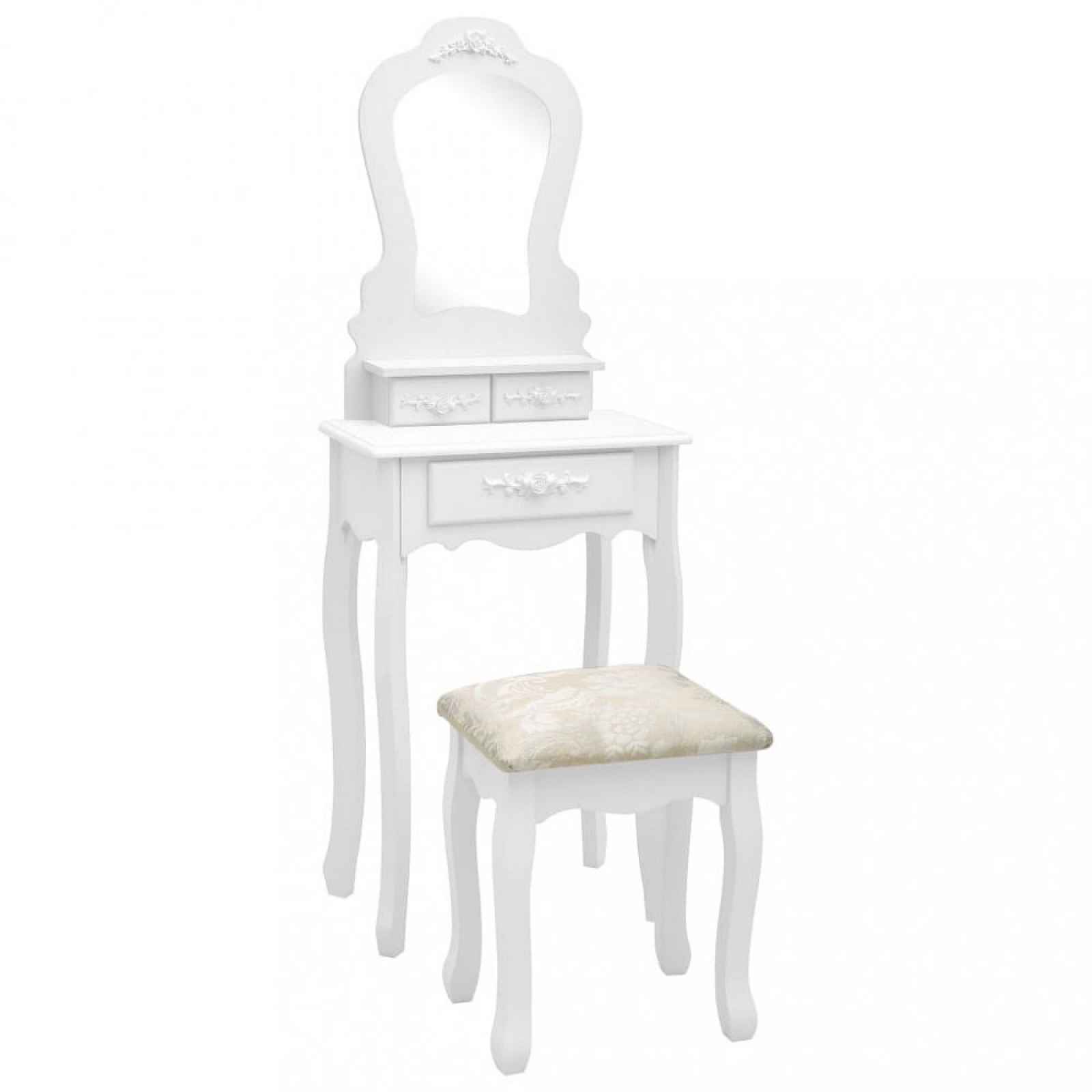 Toaletní stolek s taburetem Bílá