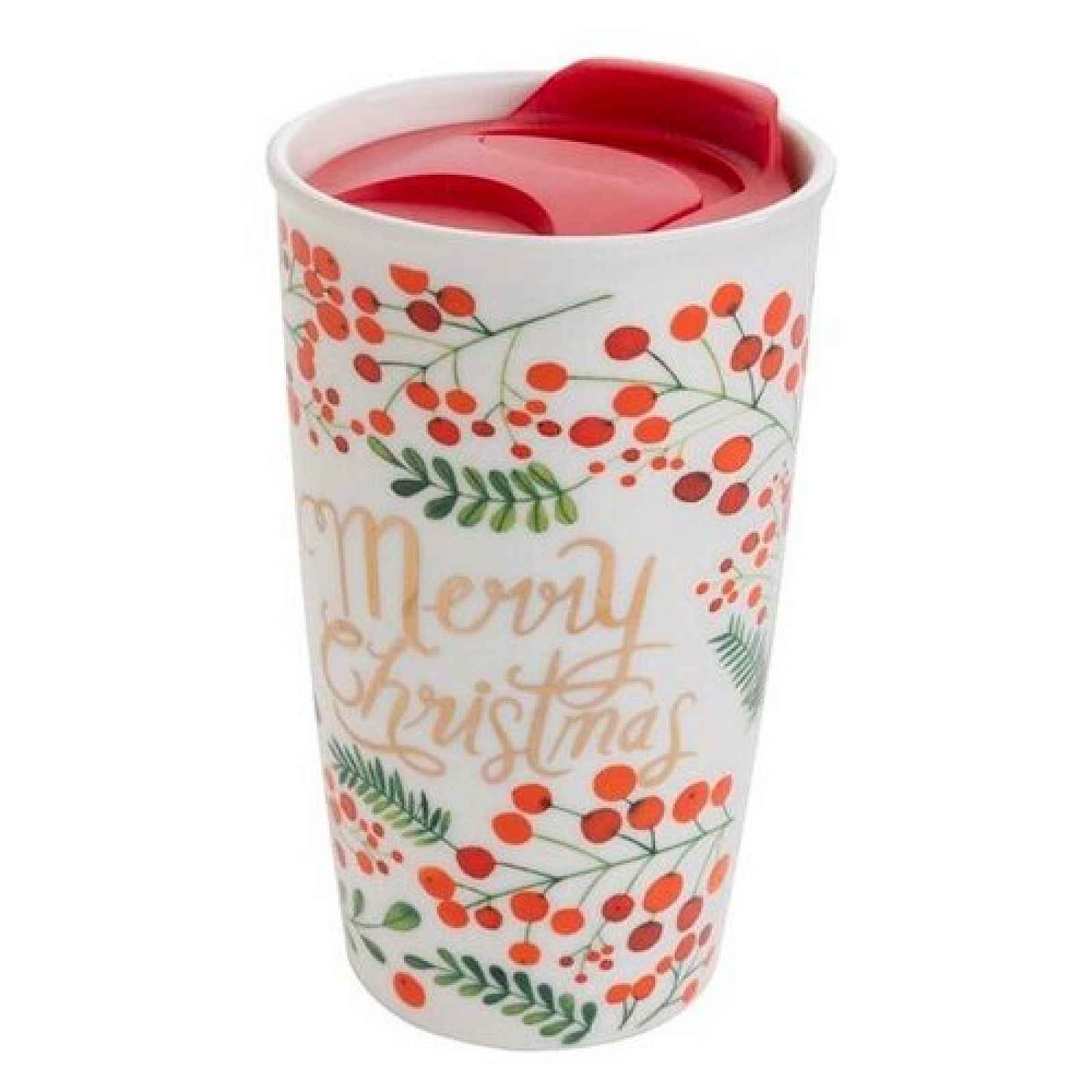 Florina Porcelánový vánoční termohrnek s víkem Merry Christmas, 480 ml