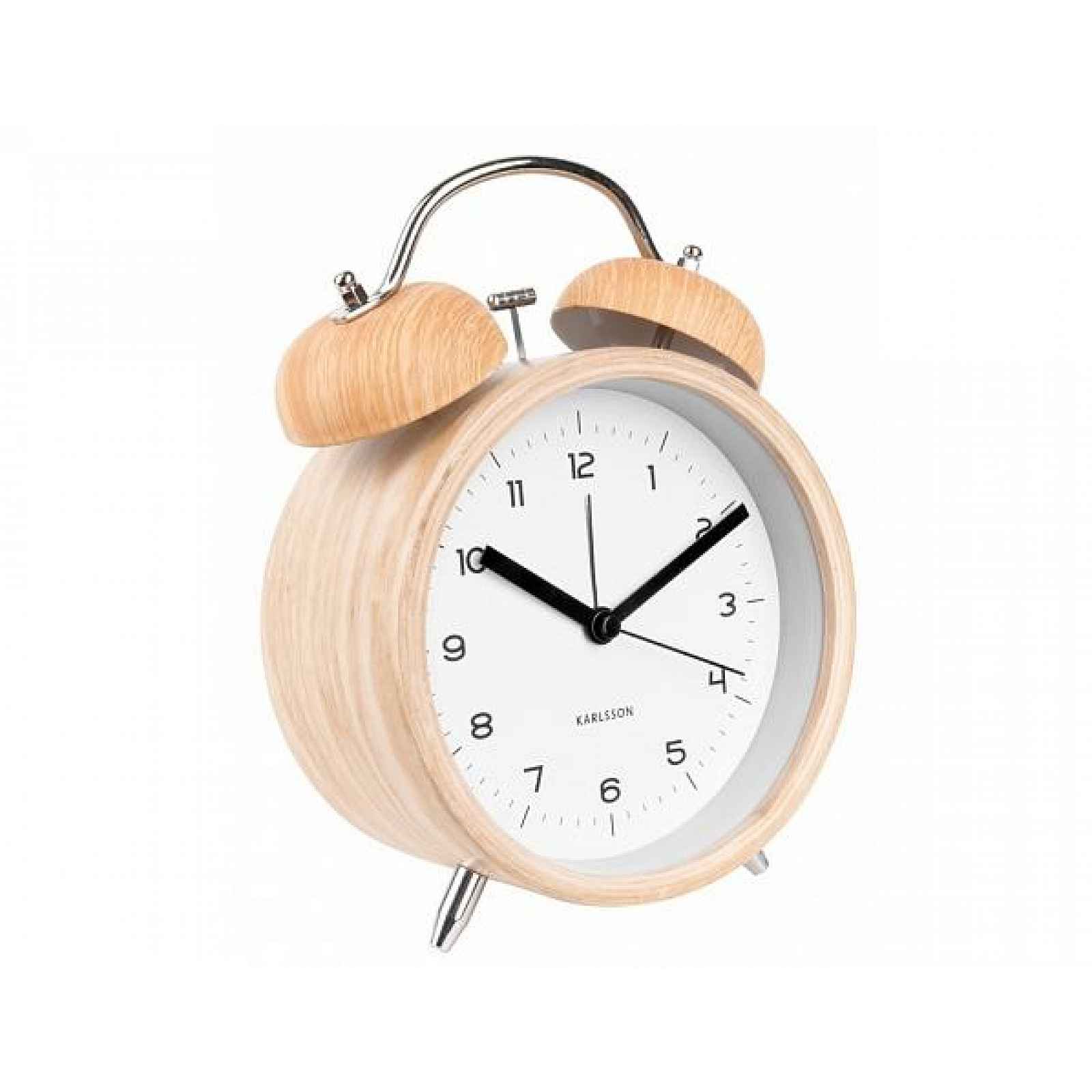 Bílý budík v dřevěném dekoru Karlsson Classic Bell, ⌀ 14 cm