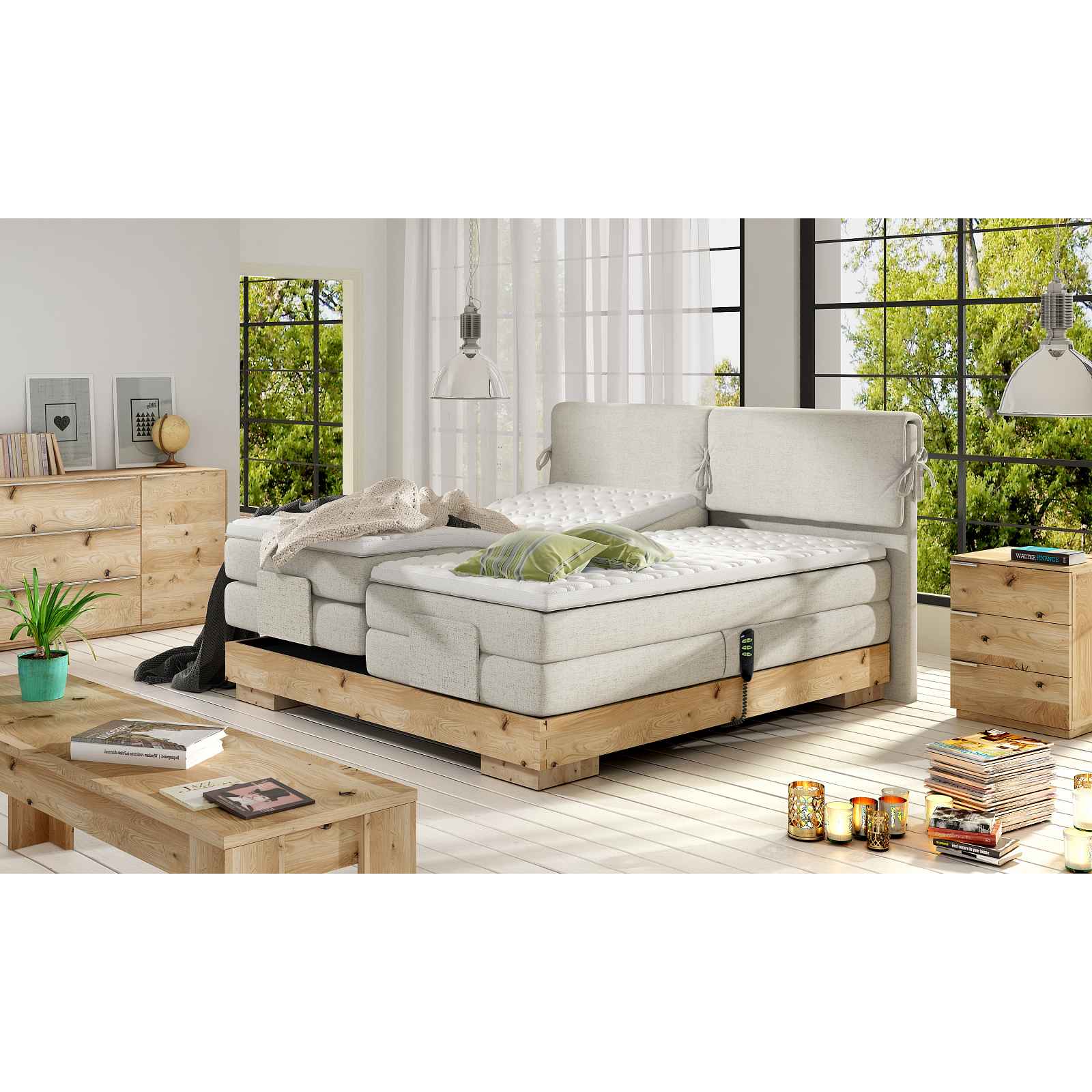 Luxusní box spring postel Valle 180x200  Potah WSL : Potah Flocková látka Focus 03 béžová HELCEL