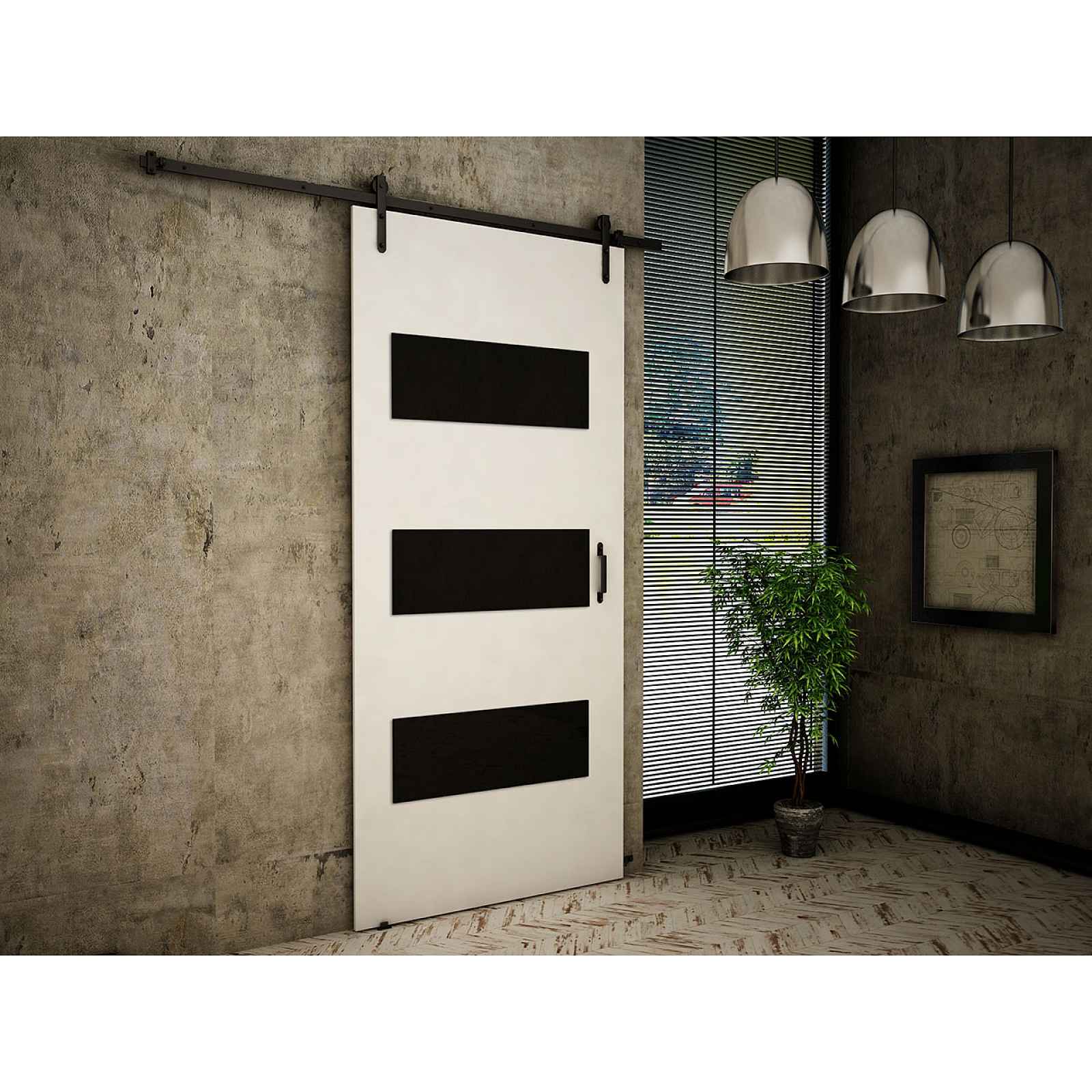 Zasouvací dveře Rimini 80cm, bílá/černé sklo HELCEL