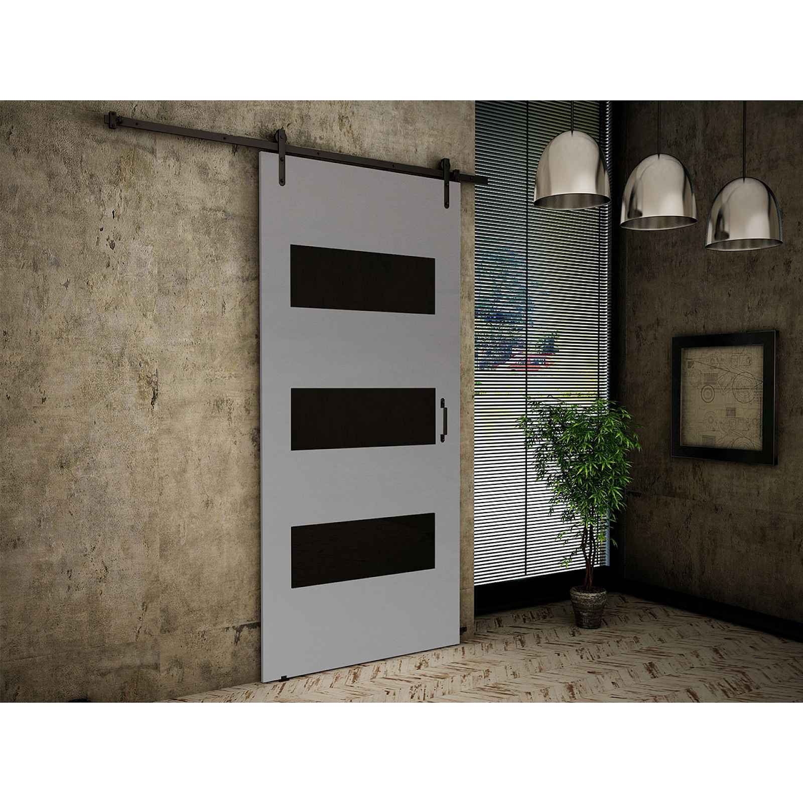 Zasouvací dveře Rimini 80cm, šedá/černé sklo HELCEL