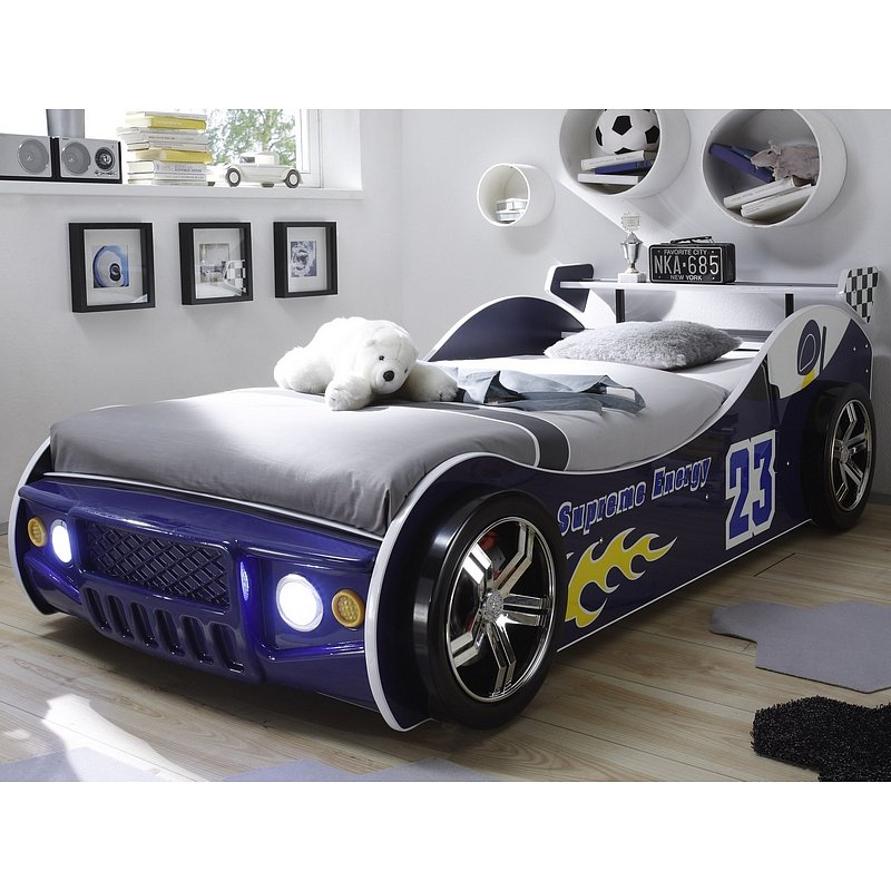 Dětská postel Energy 90x200 cm, modrá závodnička s osvětlením