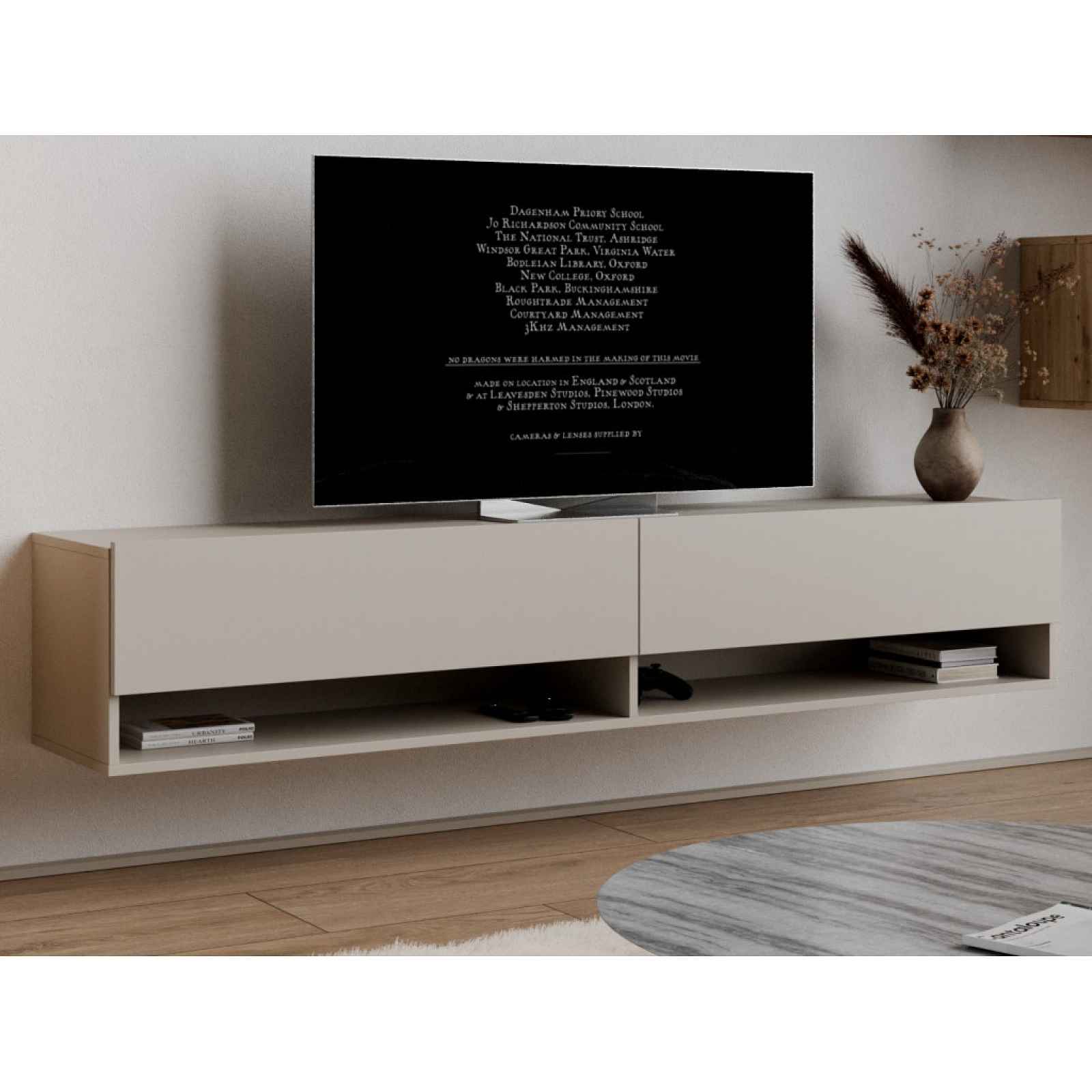 Závěsná TV skříňka Asko Living, 180 cm, béžová kašmír