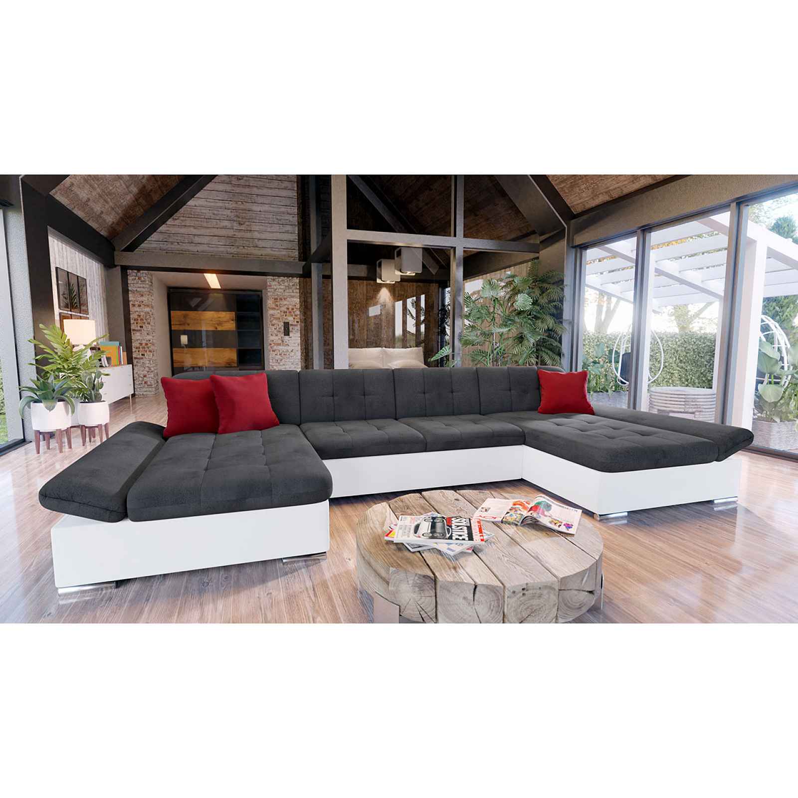 Luxusní sedací souprava Agapi, bílá/tmavě šedá