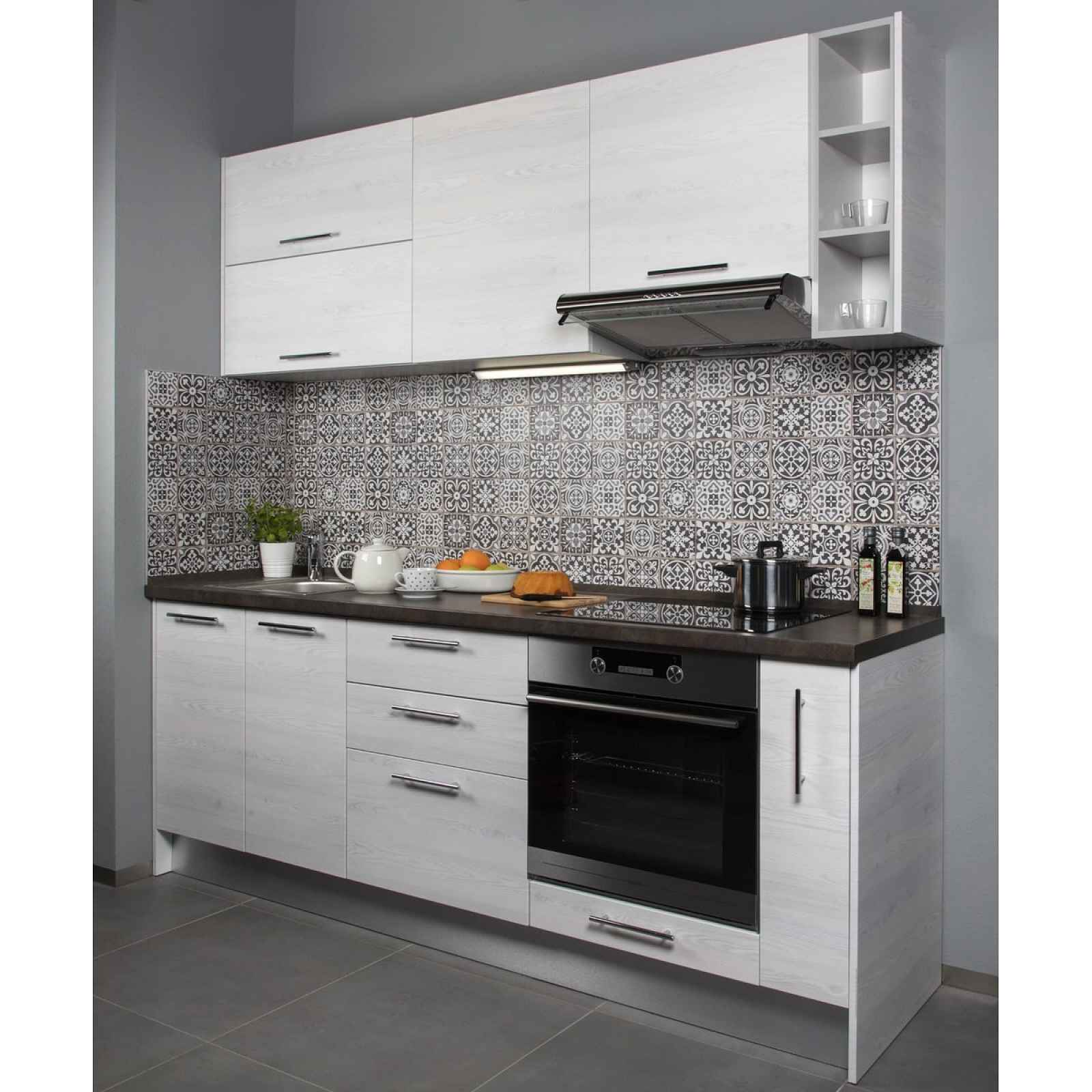 Kuchyňská linka Naturel Gia 220x219x60 cm mat borovice bílá