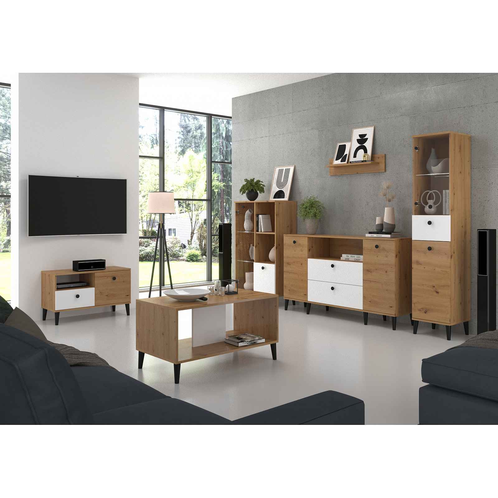 Moderní obývací stěna Kloe artisan / bílý mat HELCEL