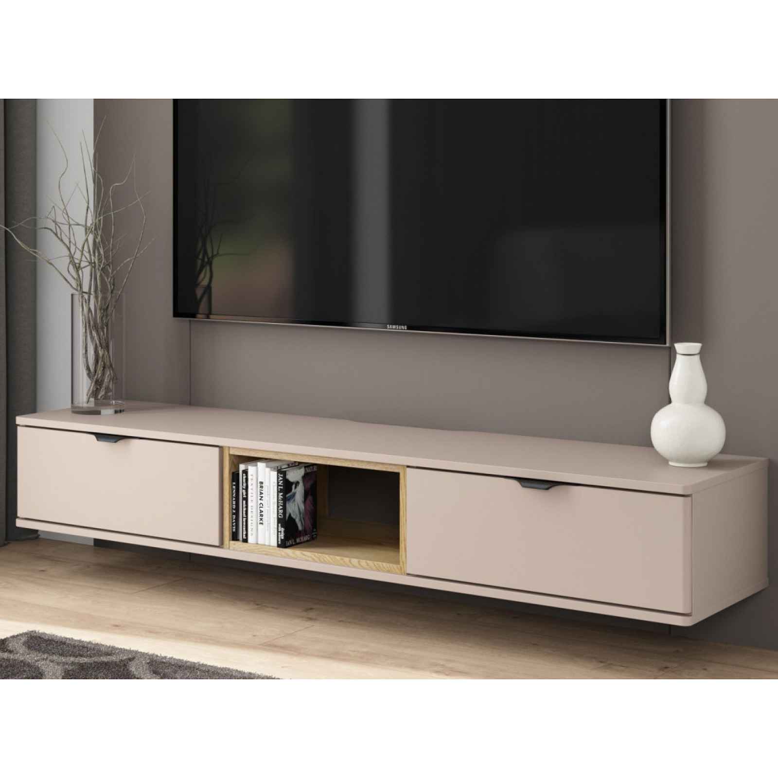 Závěsný TV stolek Avola, béžová kašmír/dub cremona
