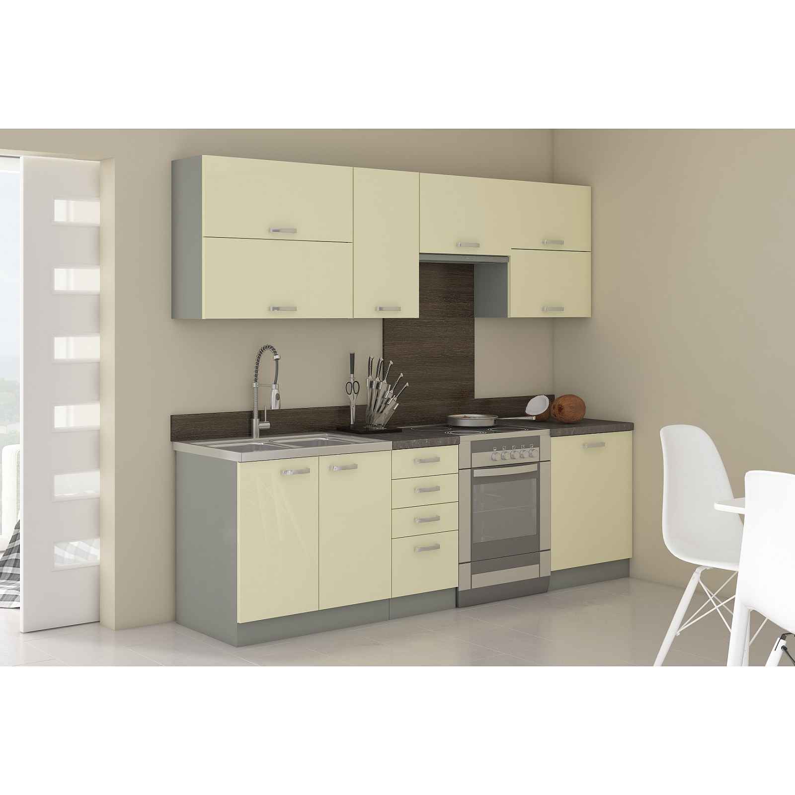 Luxusní kuchyně Carpos 180/240cm, krémový lesk HELCEL