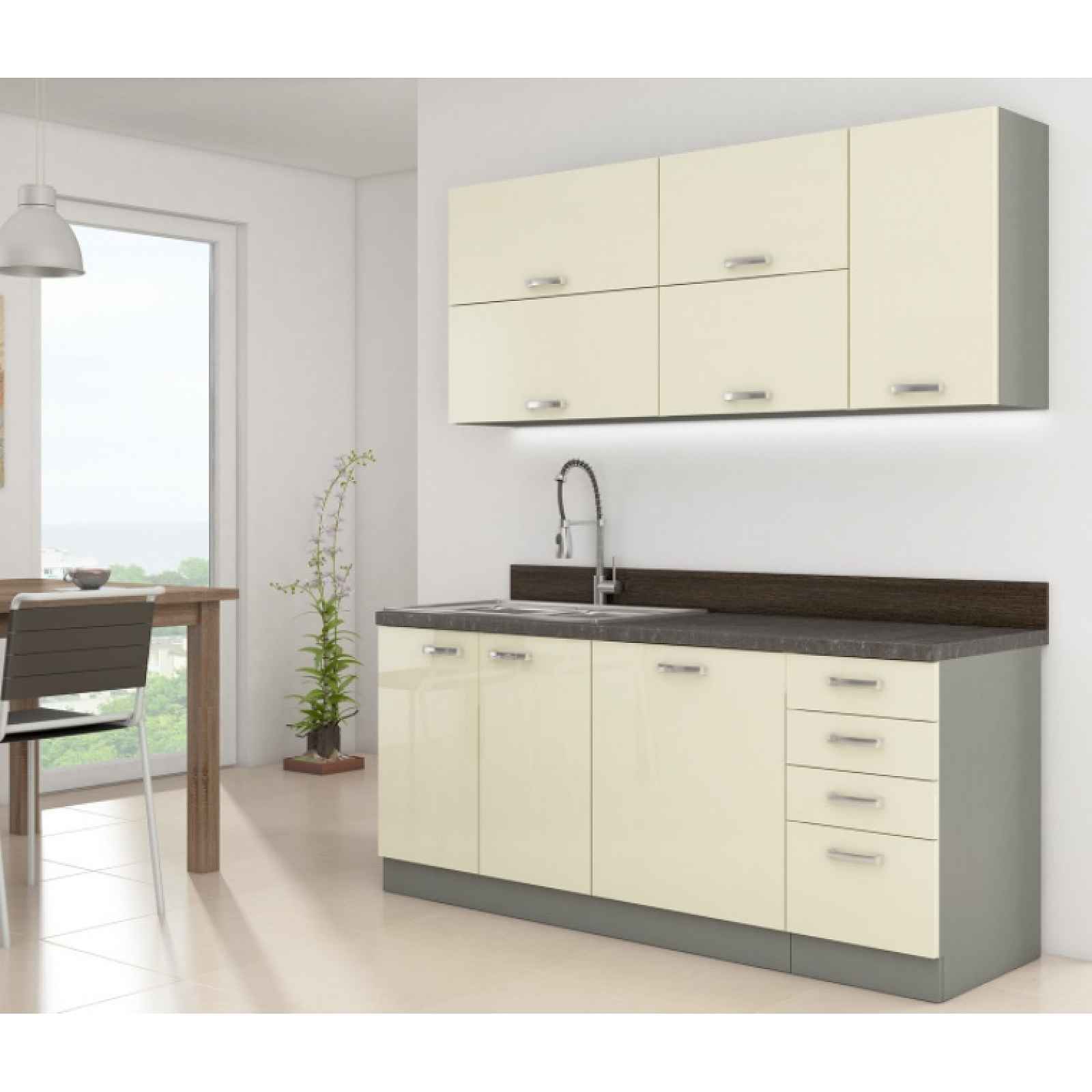 Luxusní kuchyně Carpos 180cm, krémový lesk HELCEL