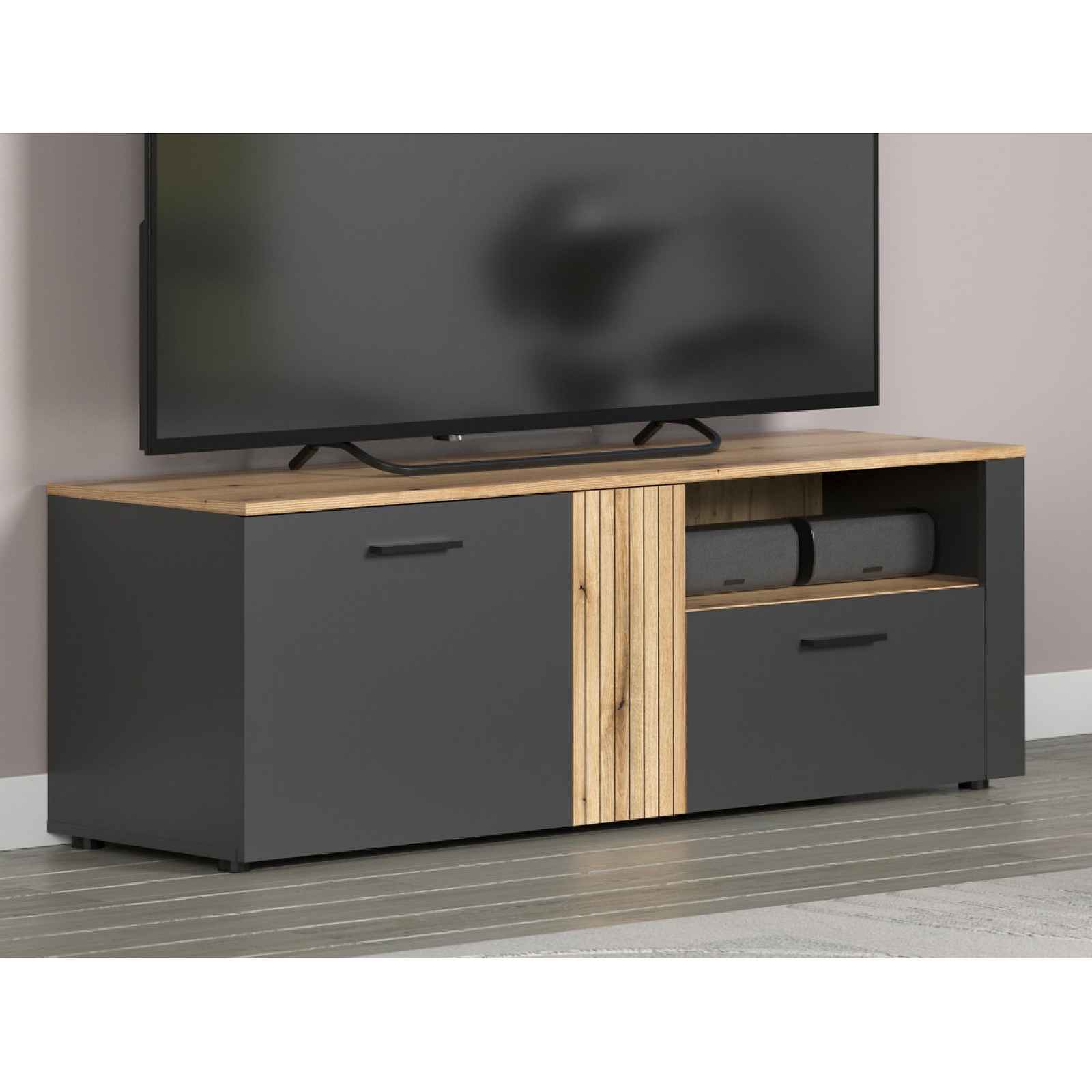 Televizní skříňka Esteban 150 cm, antracit/dub evoke