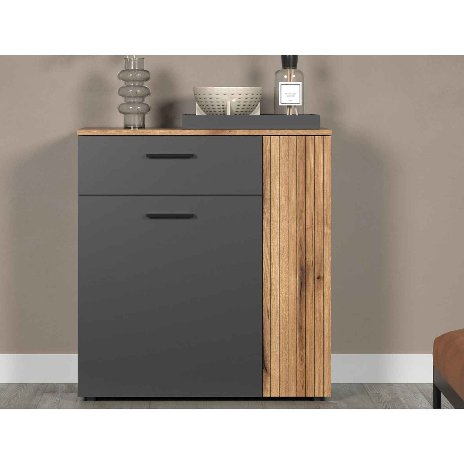 Skříňka se zásuvkou Esteban 80 cm, antracit/dub evoke