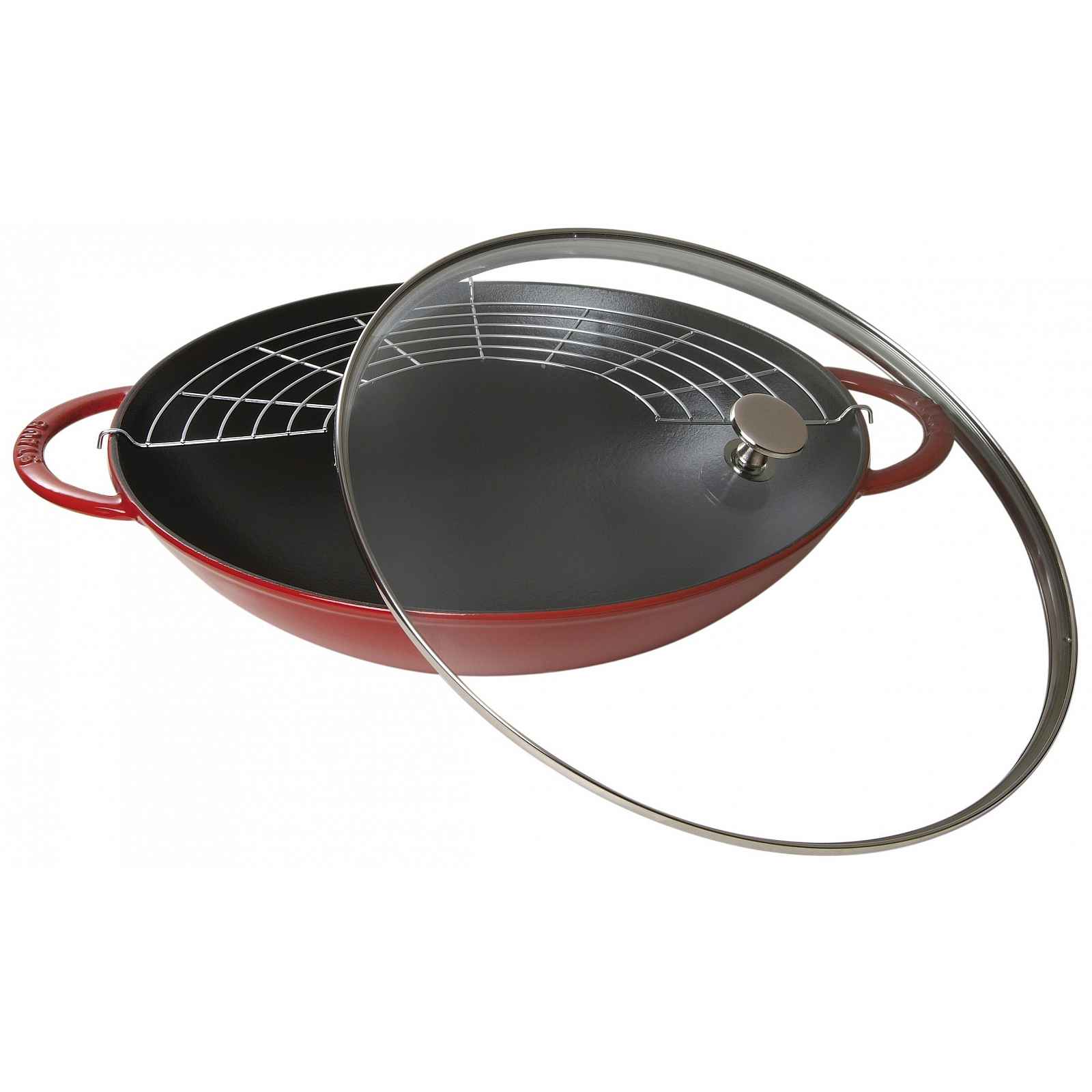 Staub Litinový wok se skleněnou poklicí, 37 cm, višňová 1313906