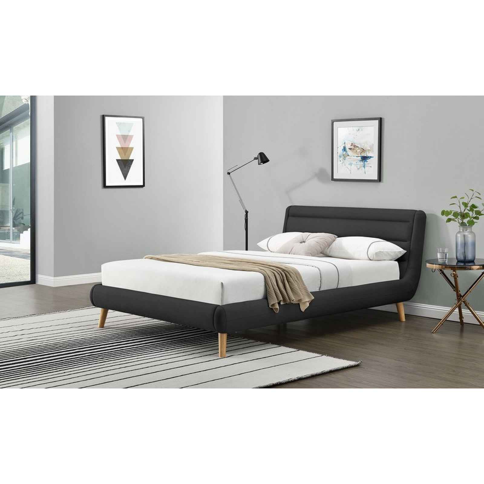 Čalouněná postel Eliot 160x200cm, tmavě šedá HELCEL