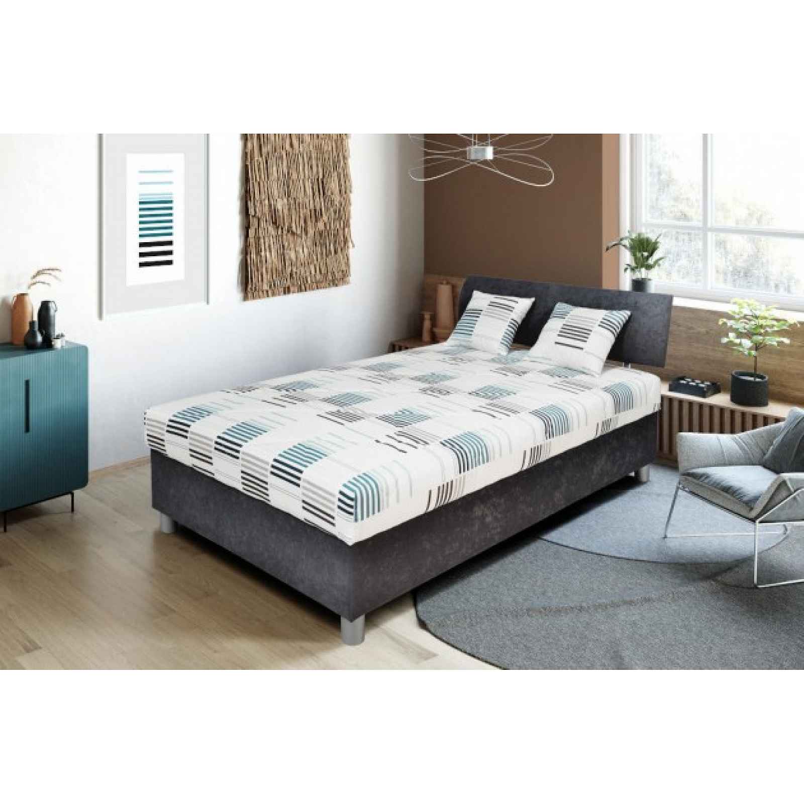 Čalouněná postel George 120x200, šedá, vč. matrace a úp