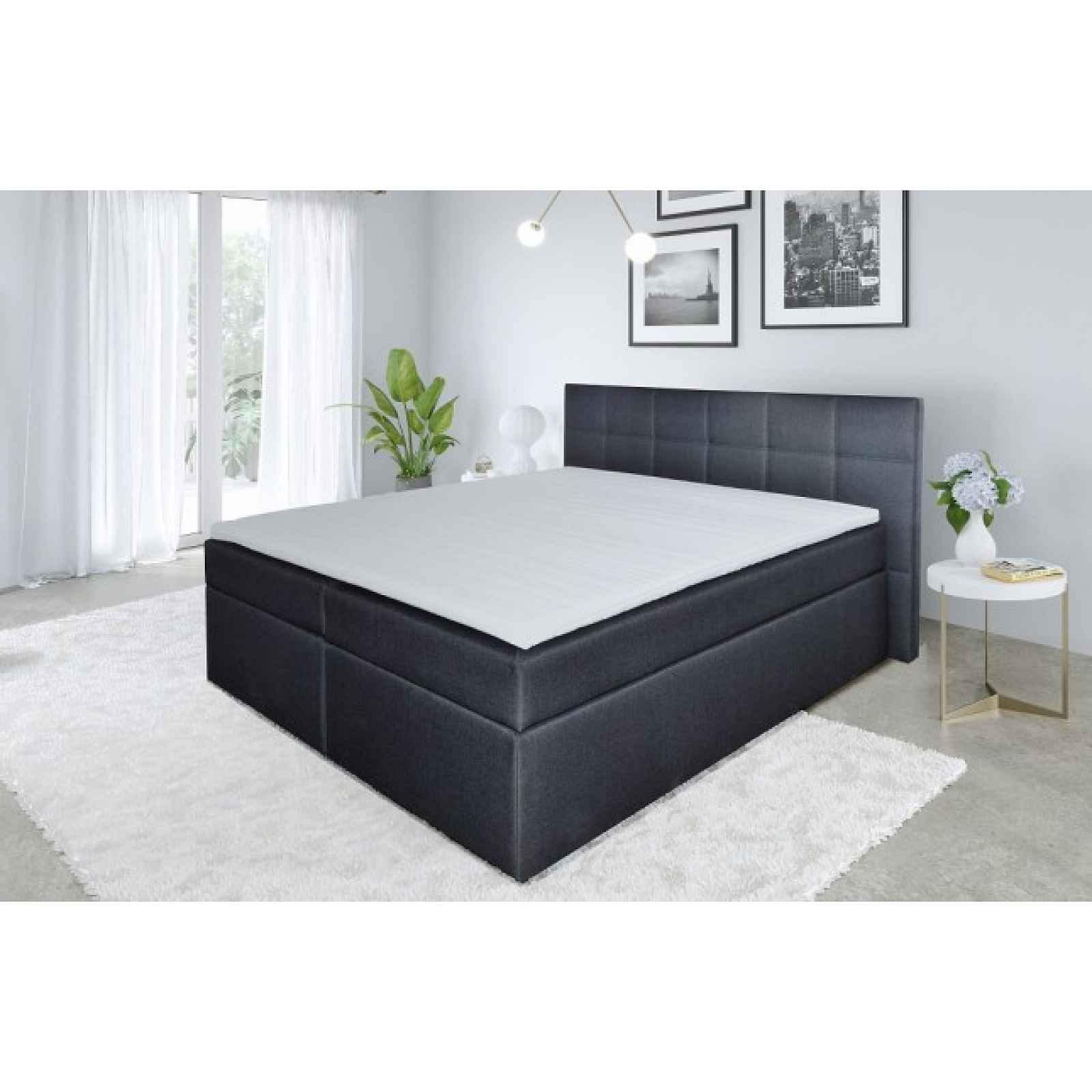 Postel Boxspring Bea 160x200, antracit, vč. matrace a topperu