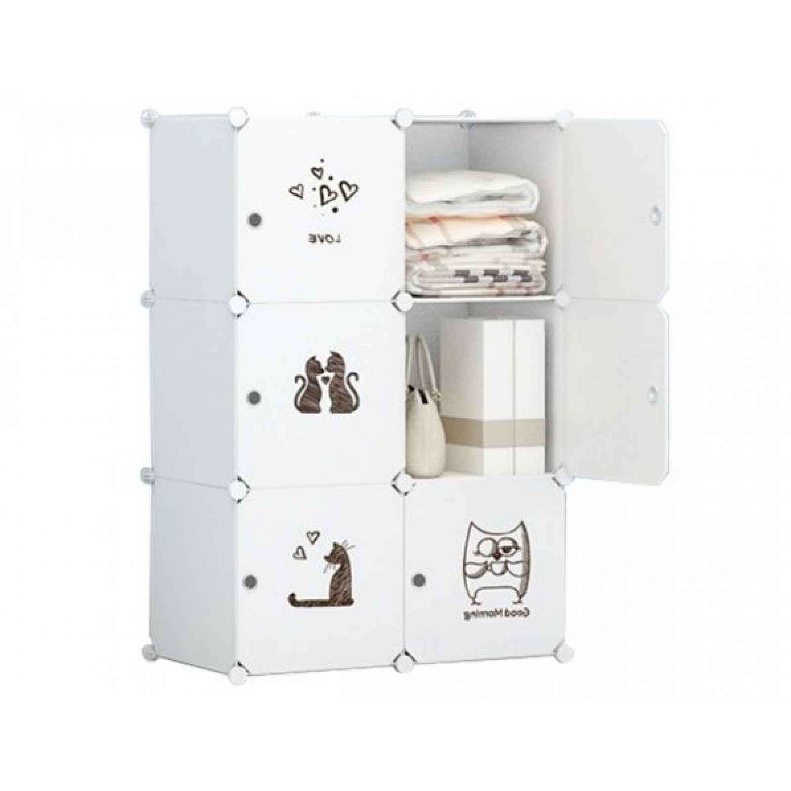 Dětská modulární skříňka, bílá/dětský vzor, DINOS