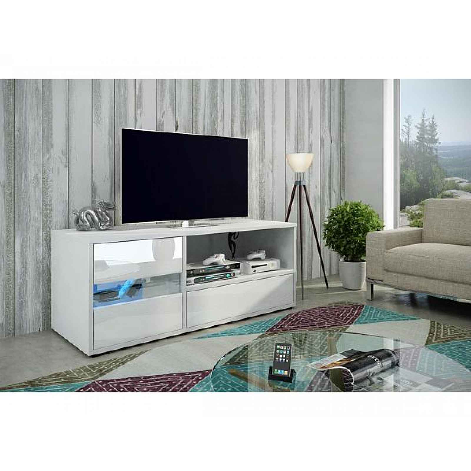 TV stolek Global 1 bílá-bílý lesk