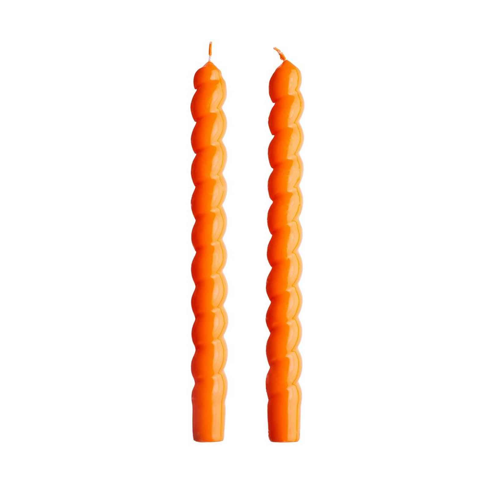 Butlers TWISTED Sada lesklých svíček 2 ks 25,5 cm - oranžová