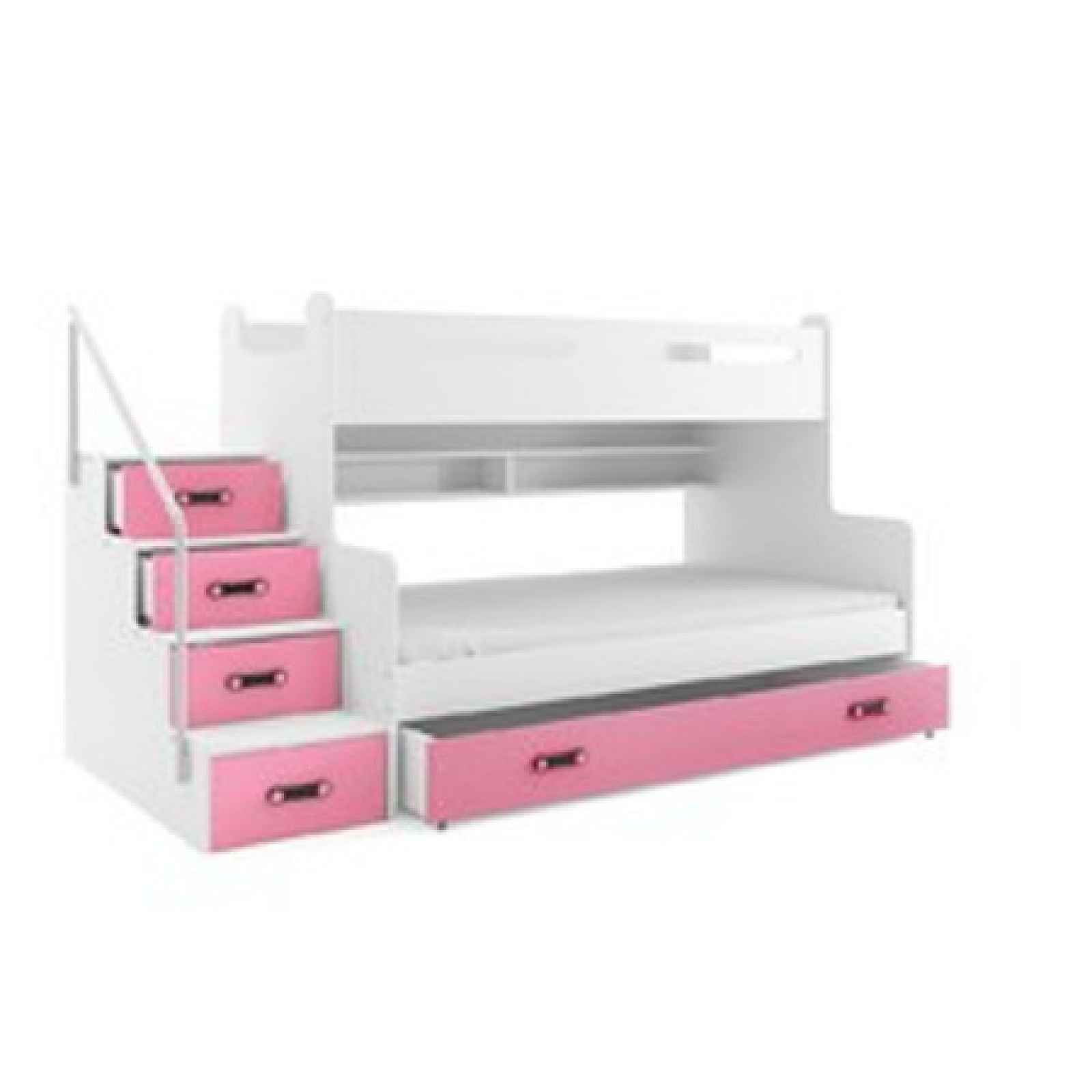Dětská patrová postel MAX III s úložným prostorem 80x200 cm - bílá Ružové