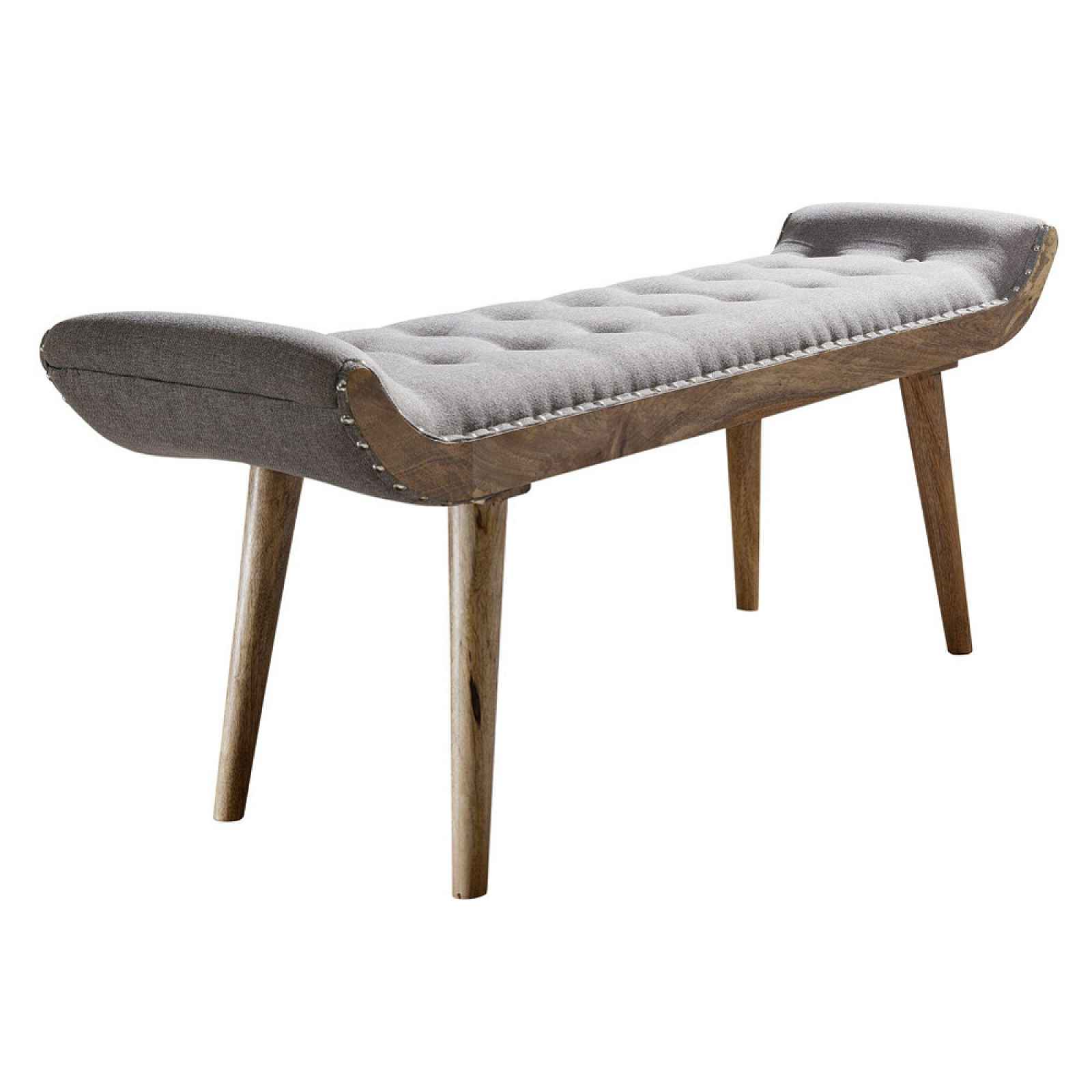 Luxusní lavice z mangového dřeva s čalouněným sedadlem ve vzhledu Chesterfield