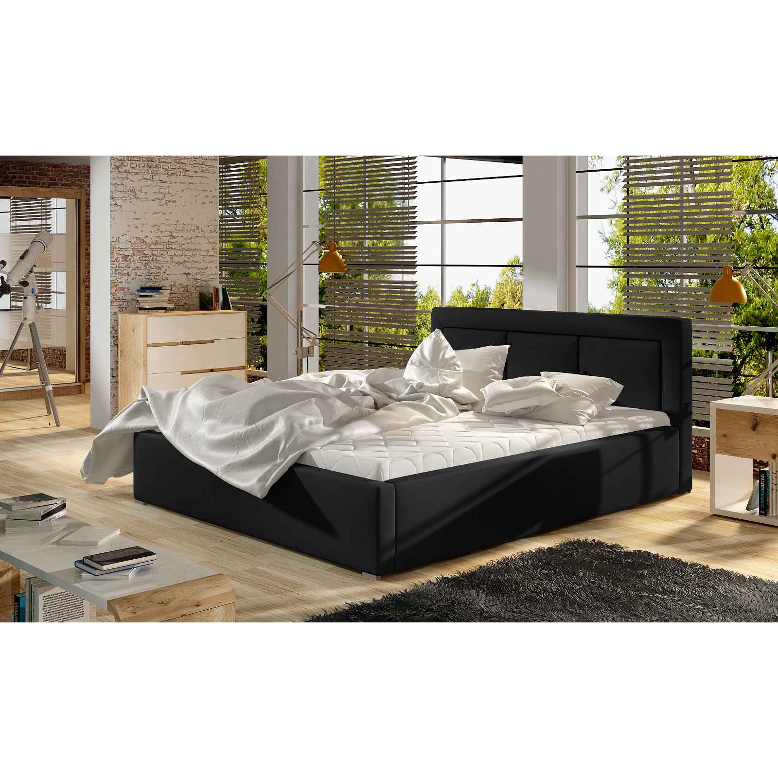 Moderní postel Bregen 180x200cm, černá HELCEL