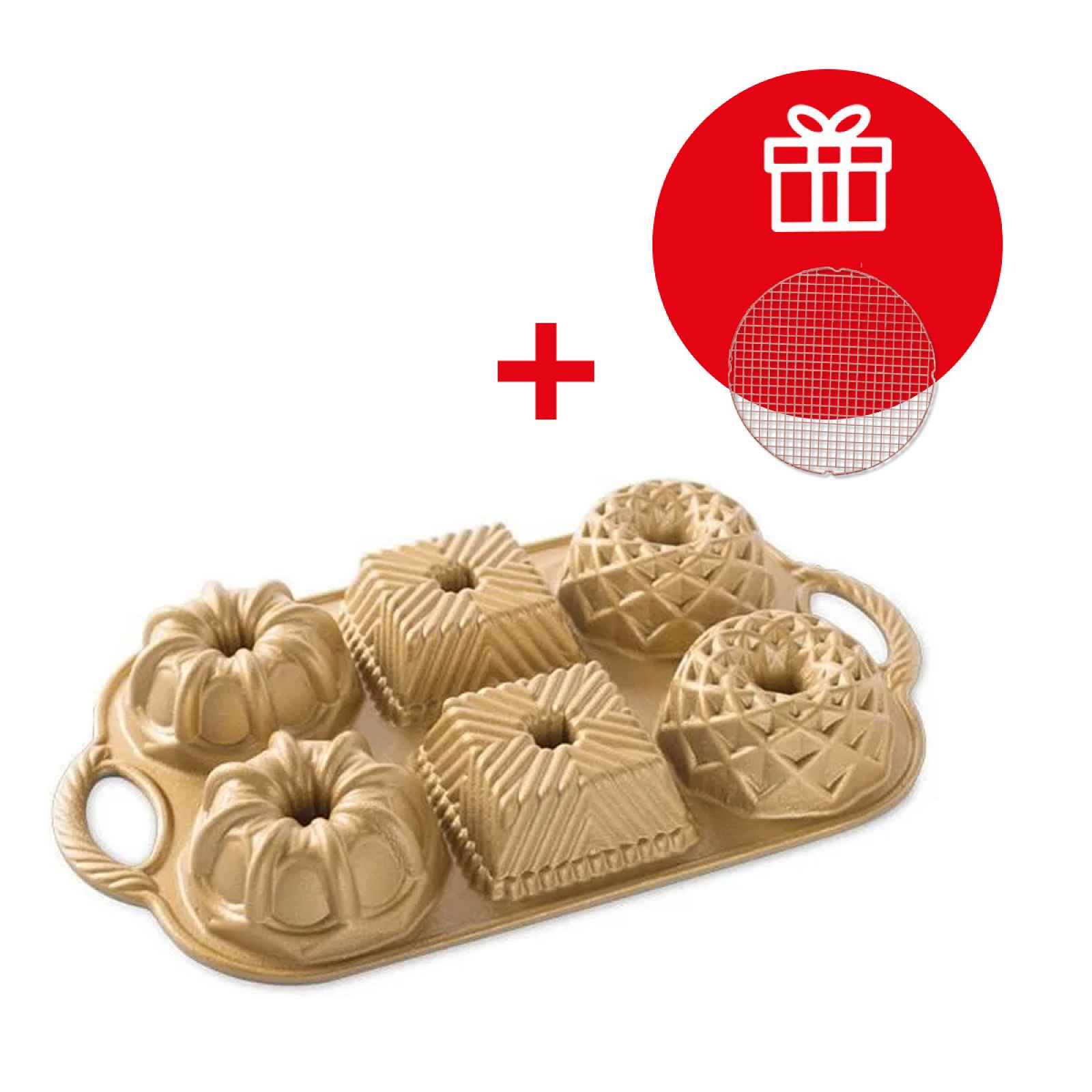 Nordic Ware Forma na mini bábovky, 2 x 3 tvary, 28 x 18 cm, zlatá 91277