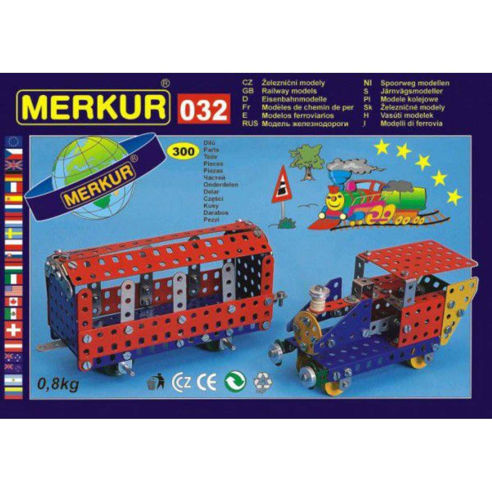 MERKUR 032 Stavebnice Železniční modely 10 modelů 300ks v krabici 36x27x3cm