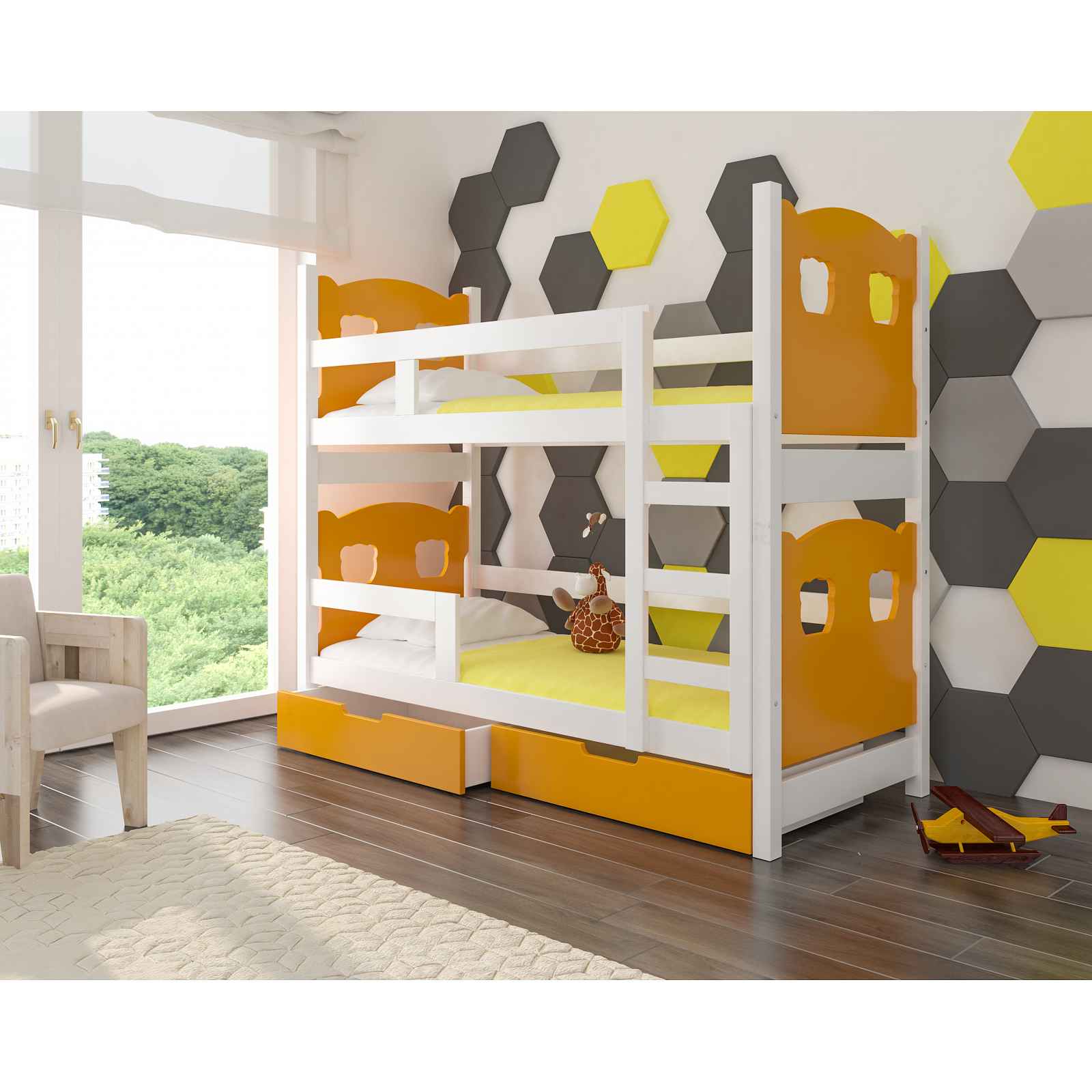Dětská patrová postel Marika, bílá/oranžová + matrace ZDARMA! HELCEL