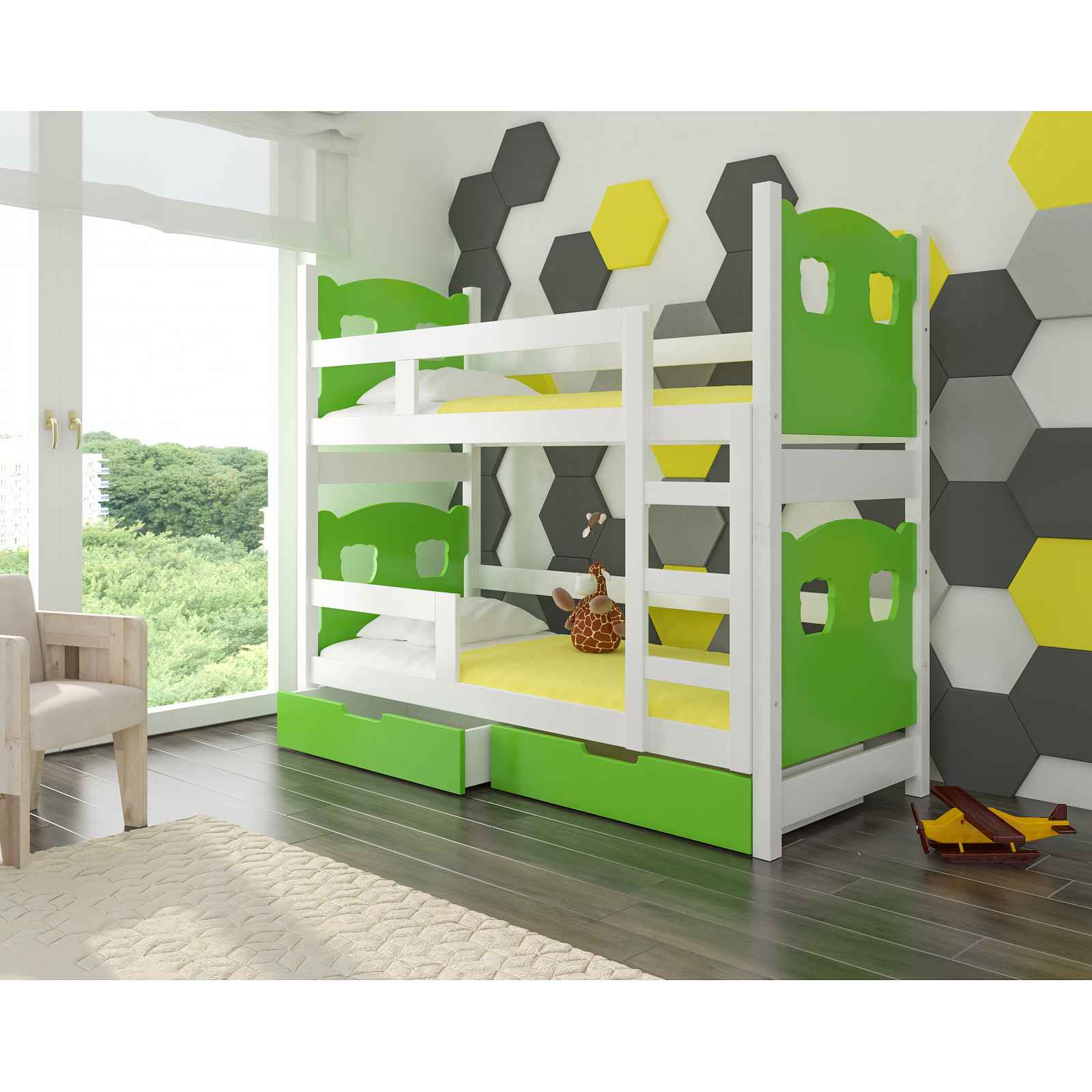 Dětská patrová postel Marika, bílá/zelená + matrace ZDARMA! HELCEL