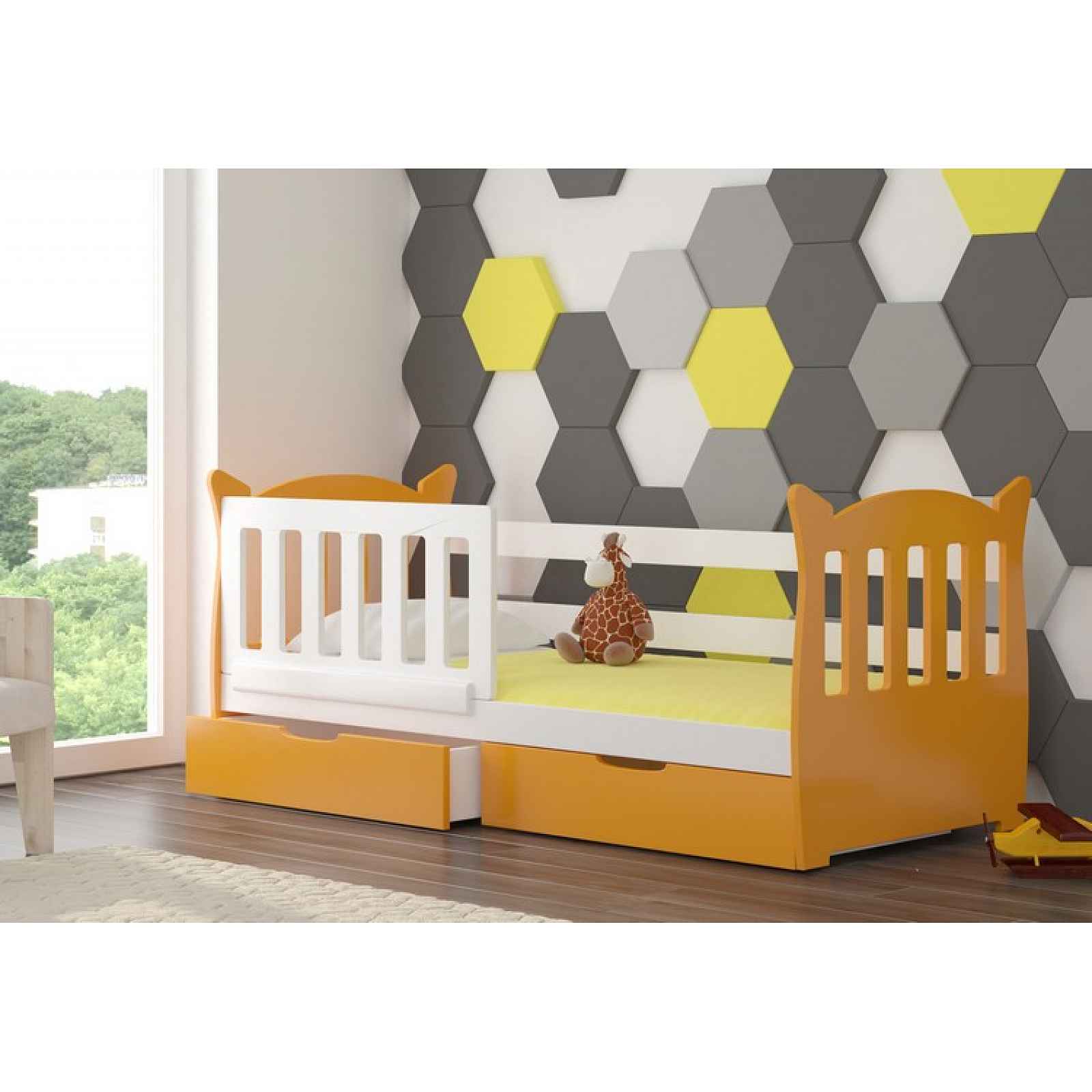 Dětská postel Lekra, bílá/oranžová + matrace ZDARMA! HELCEL