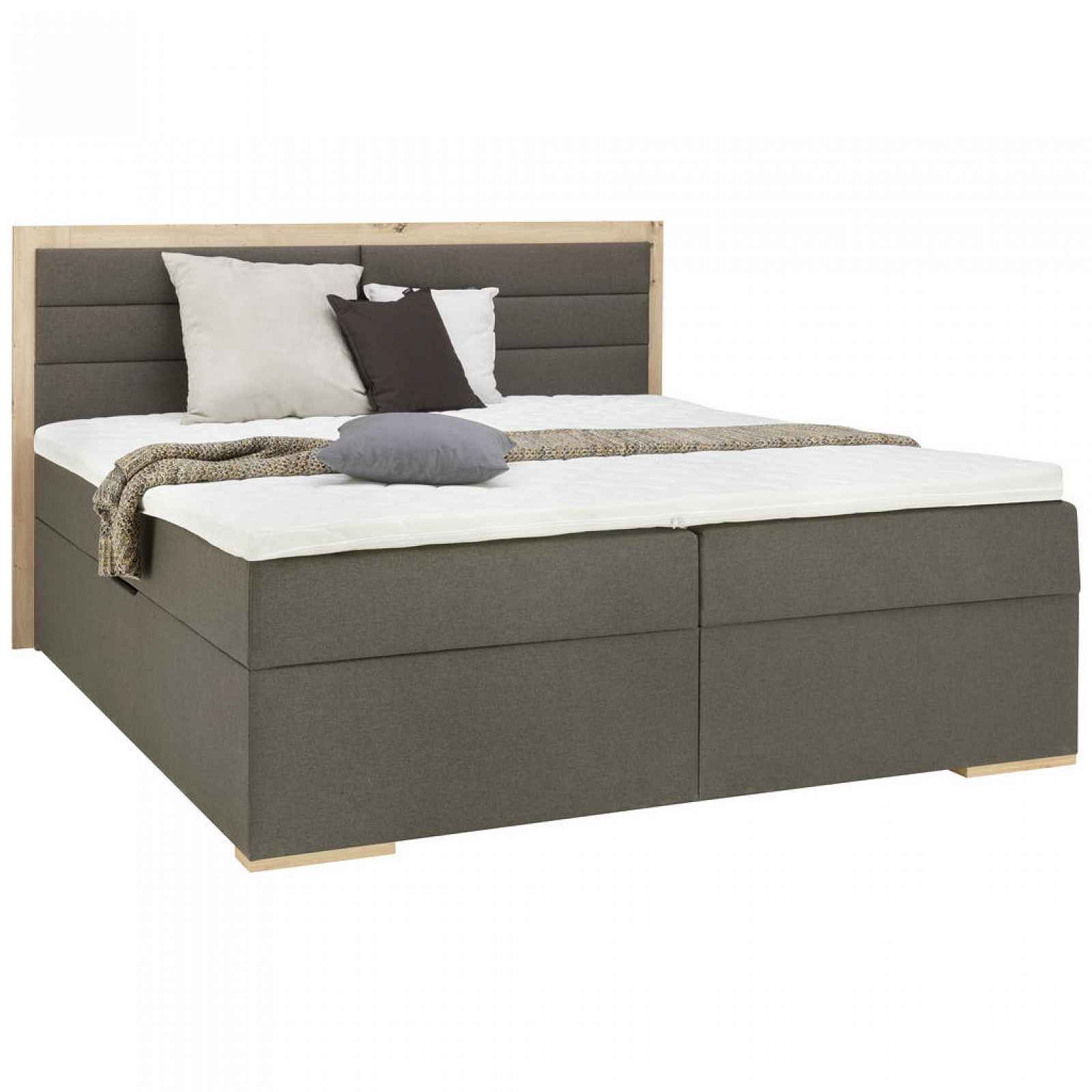 XXXLutz POSTEL BOX, 180/200 cm, textil, kompozitní dřevo, šedá, barvy dubu Carryhome - Postele boxspring - 000725002201