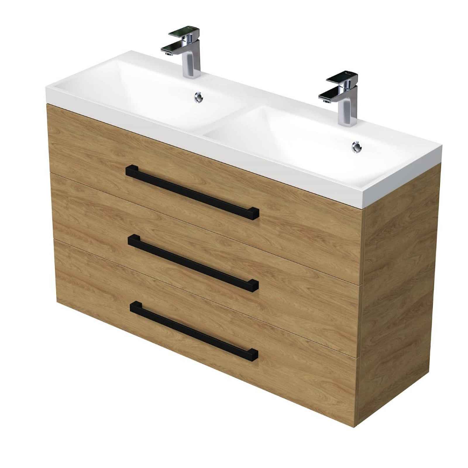 Koupelnová skříňka s umyvadlem SAT Cube Way 120x47,5x40 cm dub Hickory mat CUBE2C1203DH