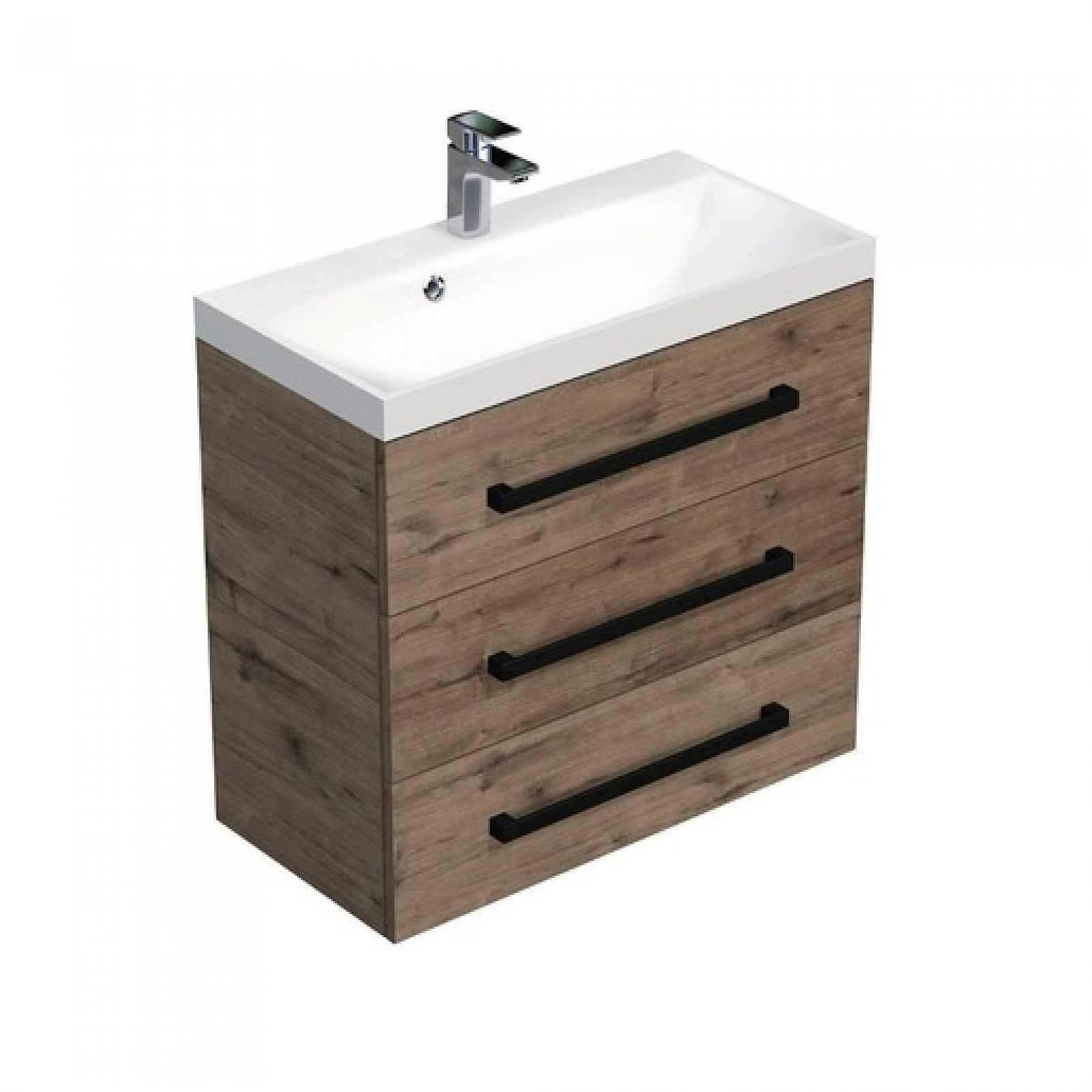 Koupelnová skříňka s umyvadlem SAT Cube Way 80x47,5x40 cm dub Wellington mat CUBE2C803DW