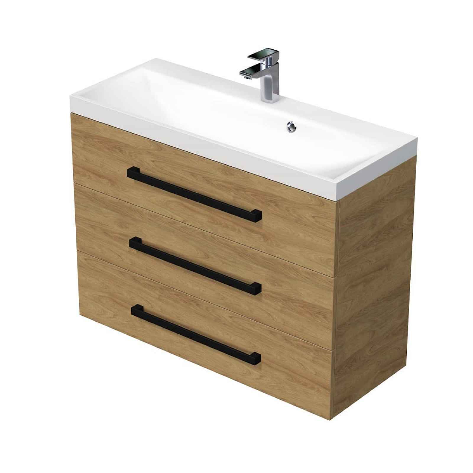 Koupelnová skříňka s umyvadlem SAT Cube Way 100x47,5x40 cm dub Hickory mat CUBE2C1003DH