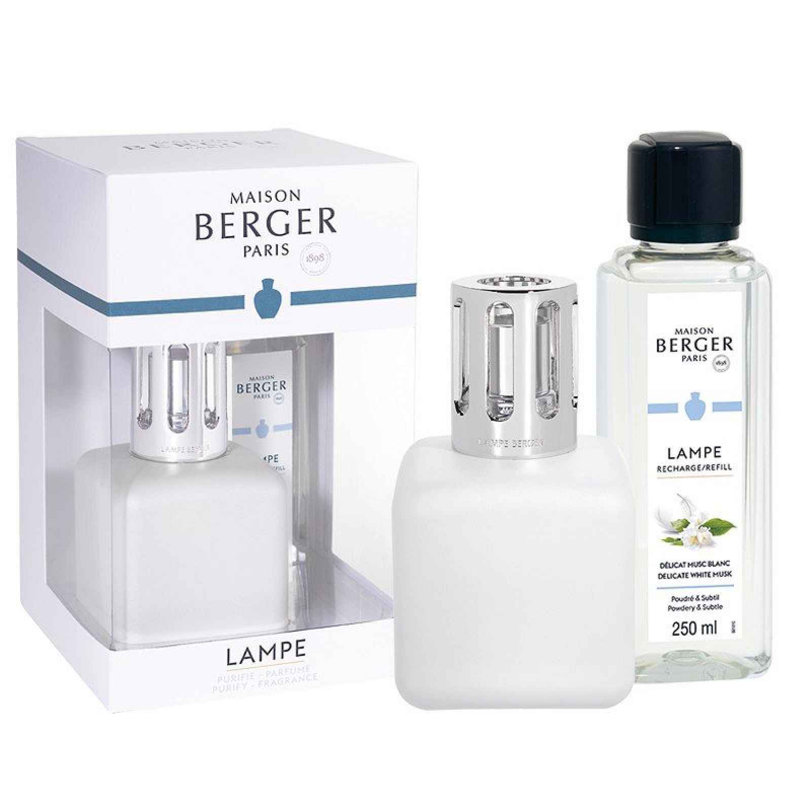 Maison Berger Paris dárková sada: katalytická lampa Glacon + Jemné bílé pižmo, 250 ml