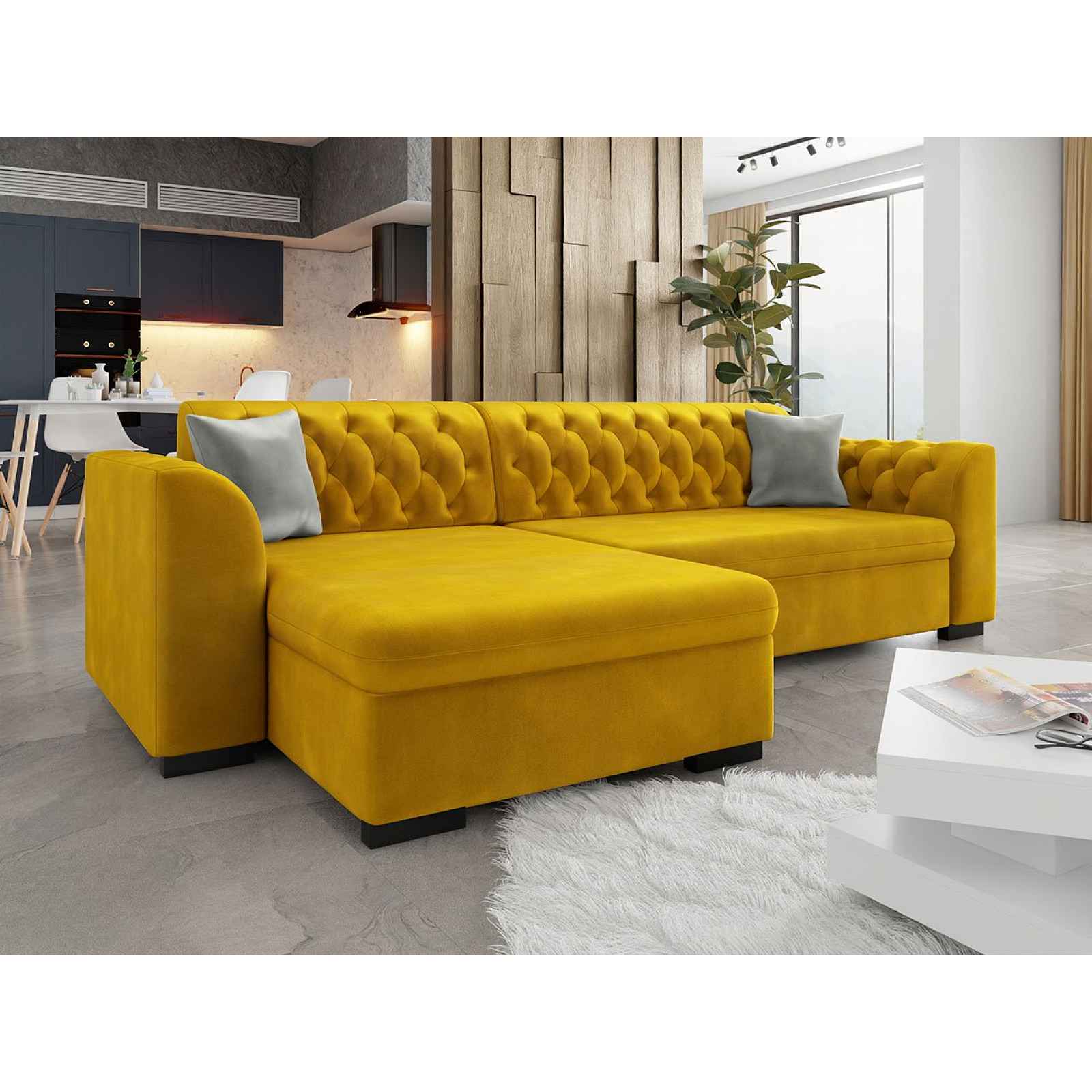 Elegantní sedací souprava London, žlutá Magic Velvet, levý roh
