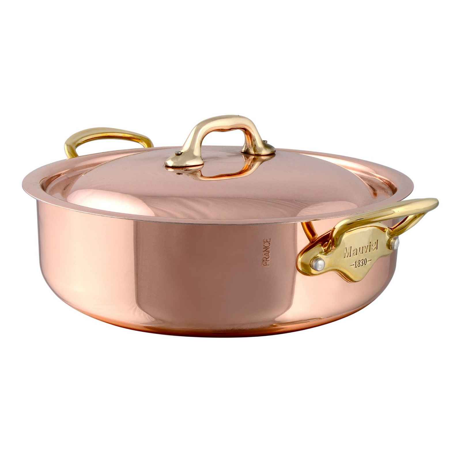 Mauviel Nízký kastrol s poklicí, měď / bronzová ucha, M'Héritage 150 B, 28 cm / 5,6 l 673328